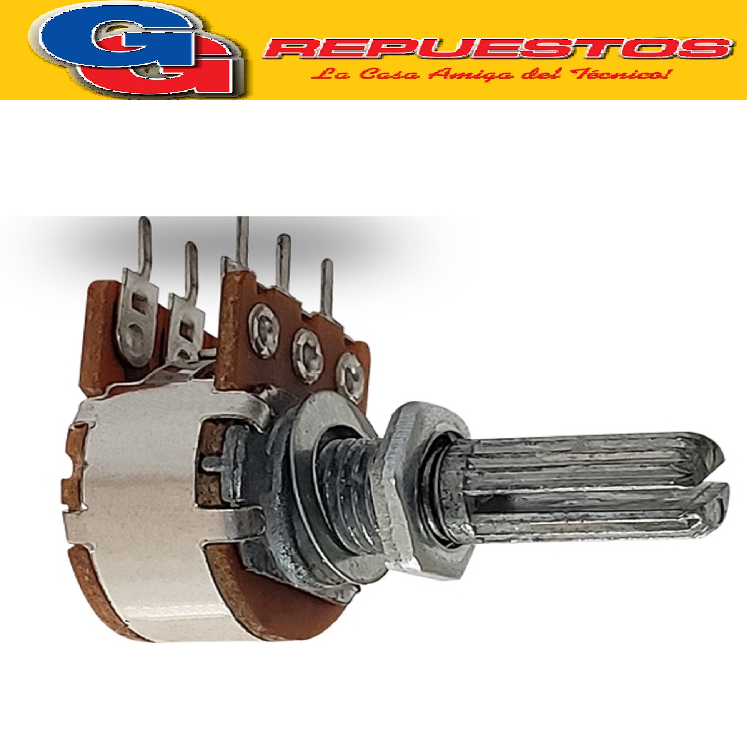 POTENCIÓMETRO ROTATIVO 16MM 90° ESTEREO LOGARÍTMICO EJE ESTR IADO 50K