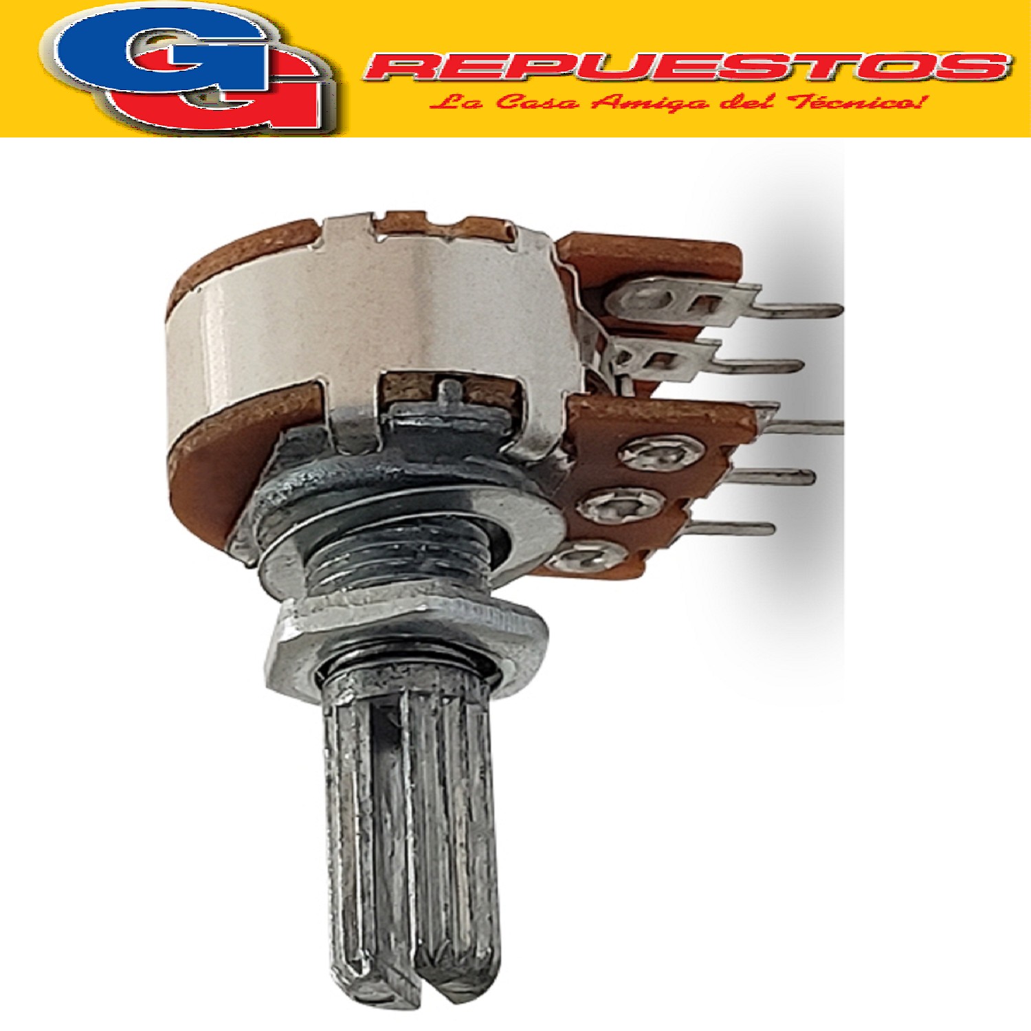 POTENCIÓMETRO ROTATIVO 16MM 90° ESTEREO LOGARÍTMICO EJE ESTR IADO 50K