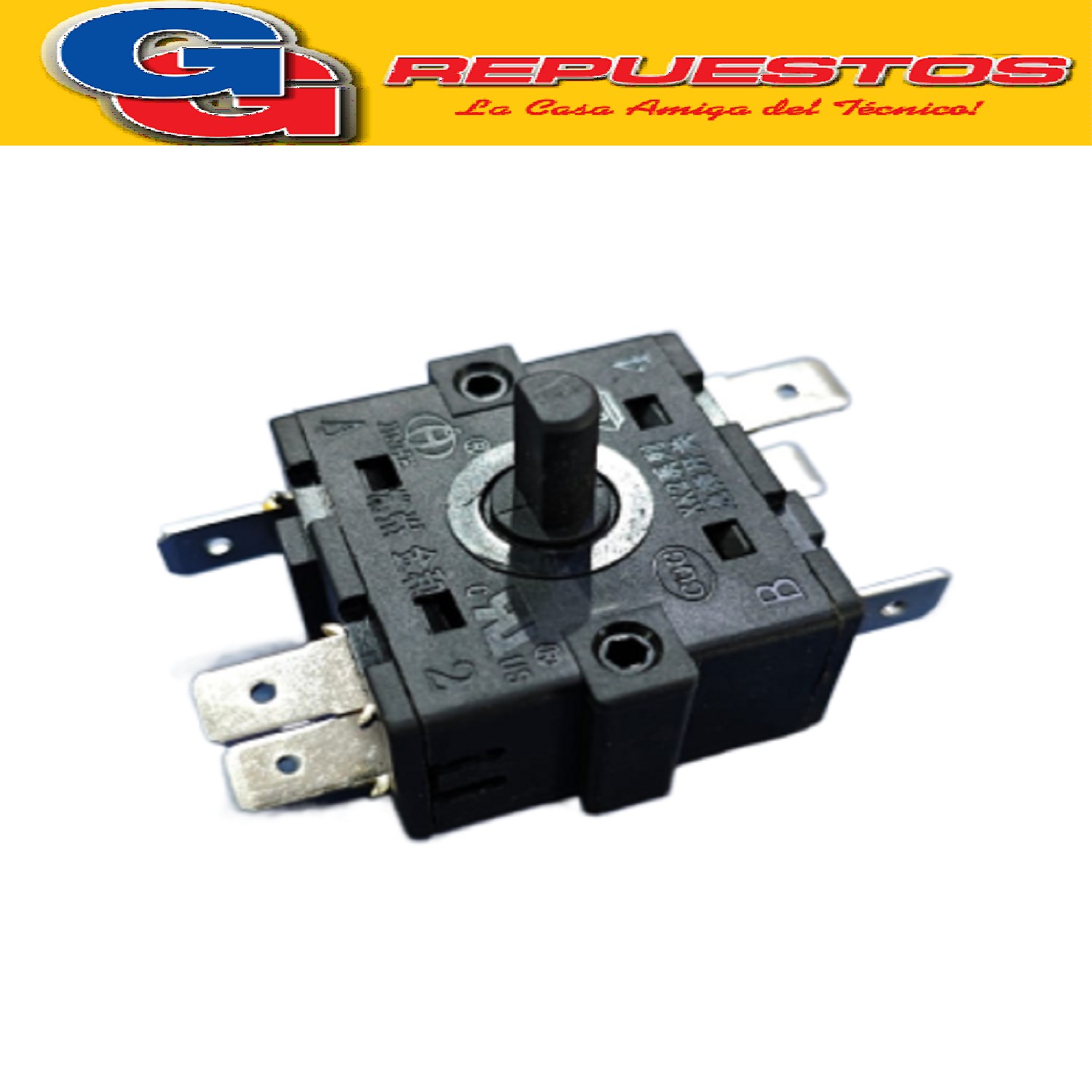 LLAVE ROTATIVA SELECTORA PARA CALOVENTOR LILIANA COMPATIBLE  CON LOS MODELOS CFH510 / CFH450 / CFI850 4 POSICIONES 6 CONTACTOS 250V 15A EJE 6MM MEDIA CAÑA ZZCC4786