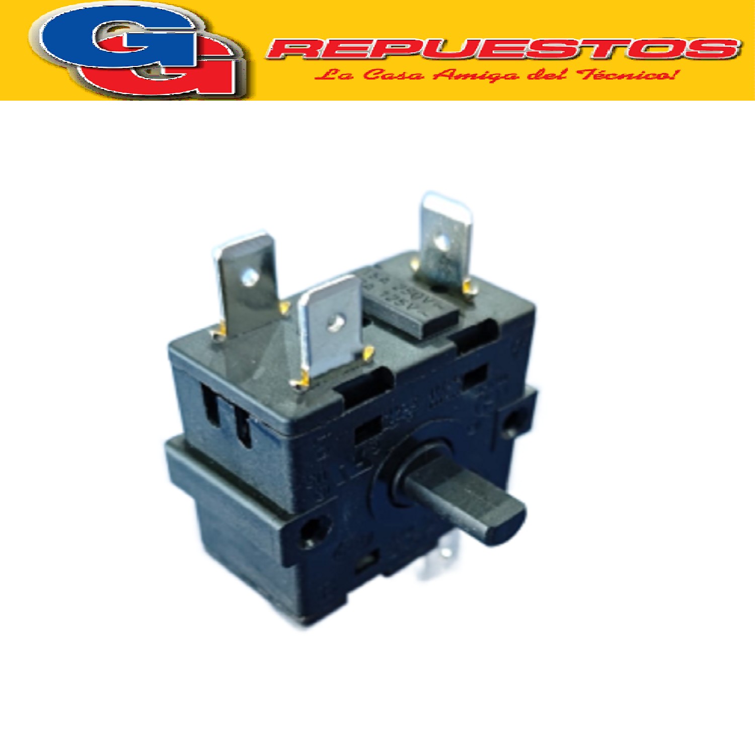 LLAVE ROTATIVA SELECTORA PARA CALOVENTOR LILIANA COMPATIBLE  CON LOS MODELOS CFH510 / CFH450 / CFI850 4 POSICIONES 6 CONTACTOS 250V 15A EJE 6MM MEDIA CAÑA ZZCC4786