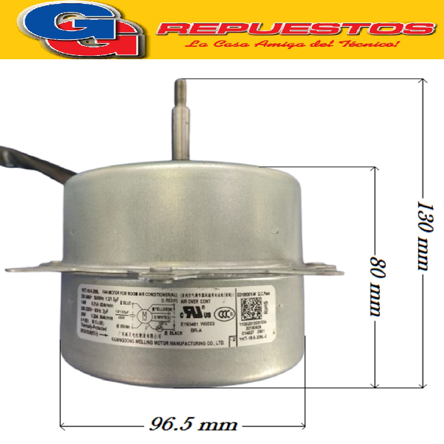 FORZADOR MOTOR AIRE ACONDICIONADO CONDENSADOR YKT-18-6-209L  220-240V 50/60HZ 14W 0.21A 824RPM 1.5uF / 208-230V 60HZ 20W 0.29A 844RPM 2UF