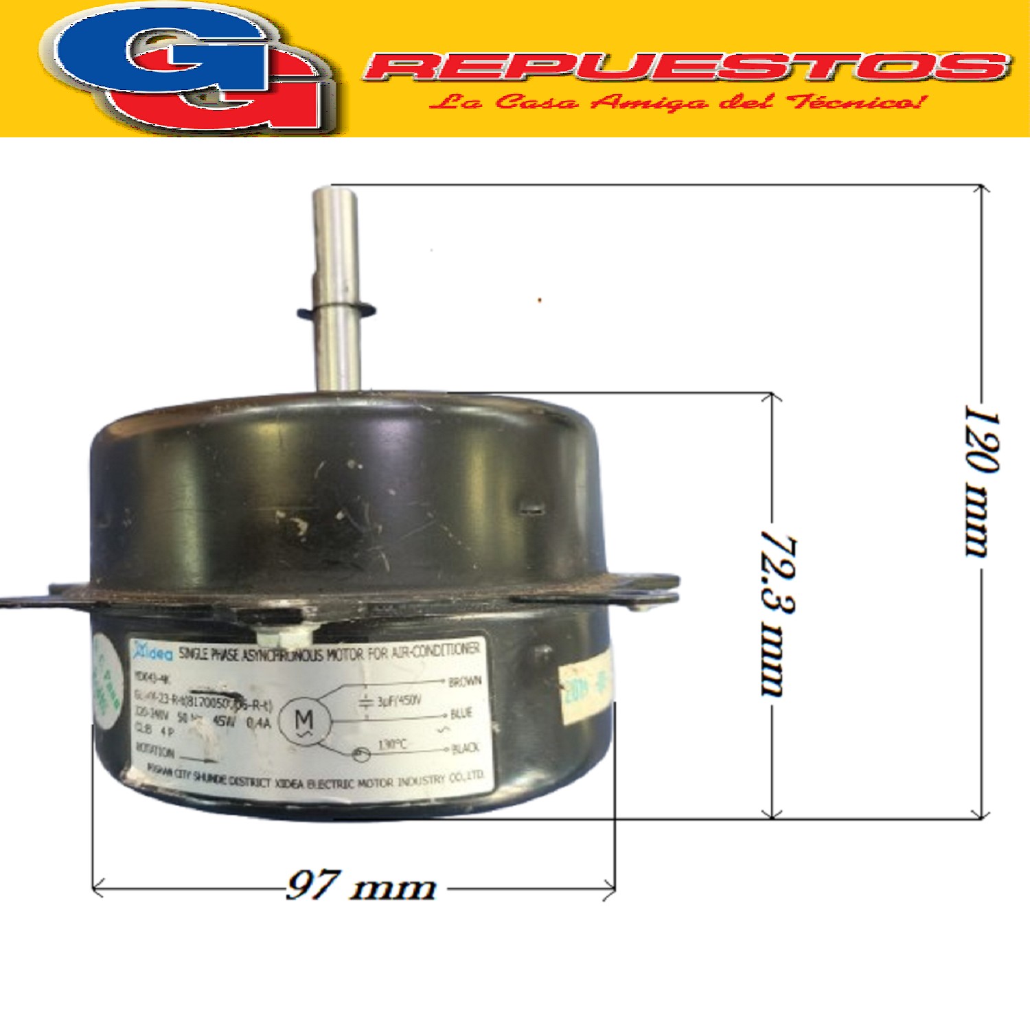 FORZADOR MOTOR CONDESANDOR AIRE ACONDICIONADO SPLIT YDK43-4K GLSD1-23-R-T(8170050006-R-T) 220 240V 50HZ 45W 0.4A CL;B 4P SENTIDO DE GIRO ANTIHORAIO