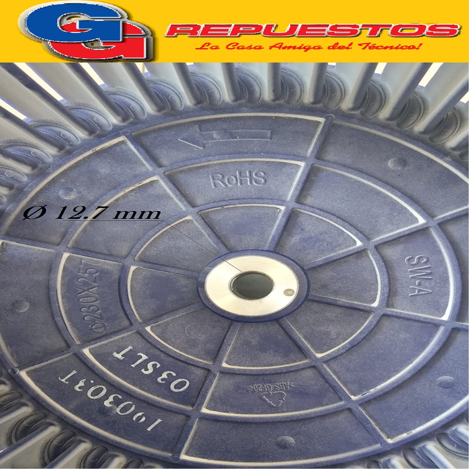 TURBINA DOBLE AIRE ACONDICIONADO PISO TECHO 230X257 EJE 12.7 MM SENTIDO DE GIRO ANTIHORARIO