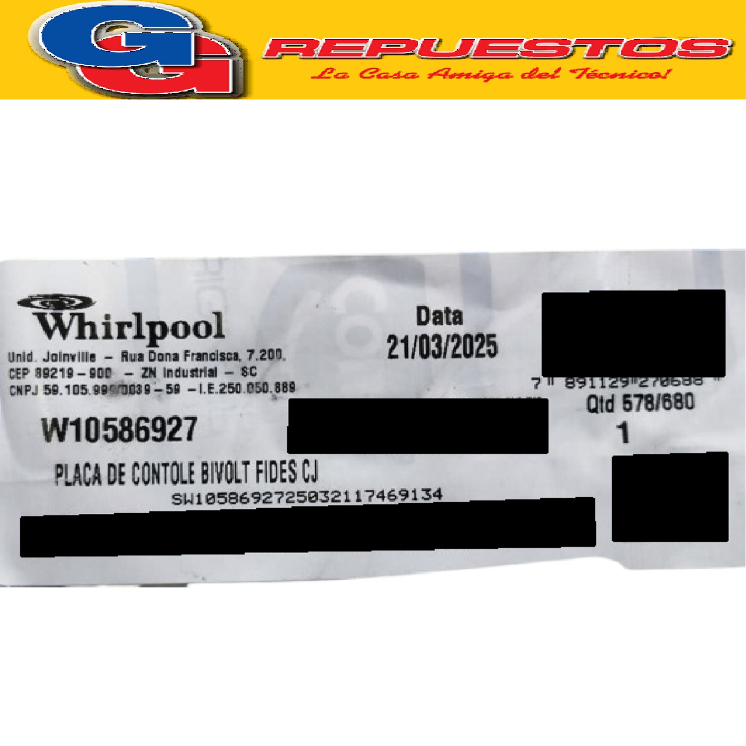 PLAQUETA ELECTRONICA DE POTENCIA WHIRLPOOL WRE54X1-WRE54D1 - WRE54K1-WRE54N1 (PLACA NVA
NEO/HULK ORIGINAL) W10586927 (WHIRLPOOL) PLACA DE CONTROL WRE54D1/N1/K1 BIVOLT / WRE54D1-WRE54K1-WRE54N1-WRE54X1 - W10448008 (WHIRLPOOL) CONTROL ELE RX W10830020+W10637321WRE54& / WRE54D1-WRE54K1-WRE54N1-WRE54X1