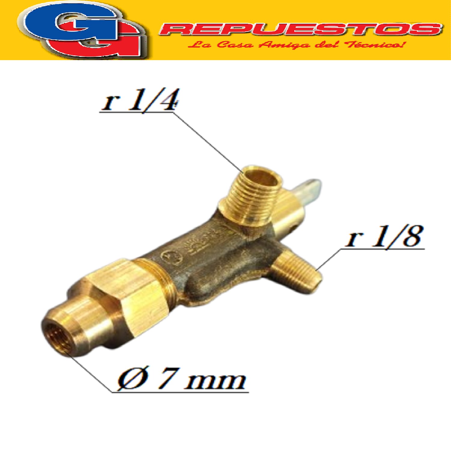 ROBINETE VALVULA SEGURIDAD COCINA CONEXION 1/8 Y 1/4 VASTAGO 8 MM