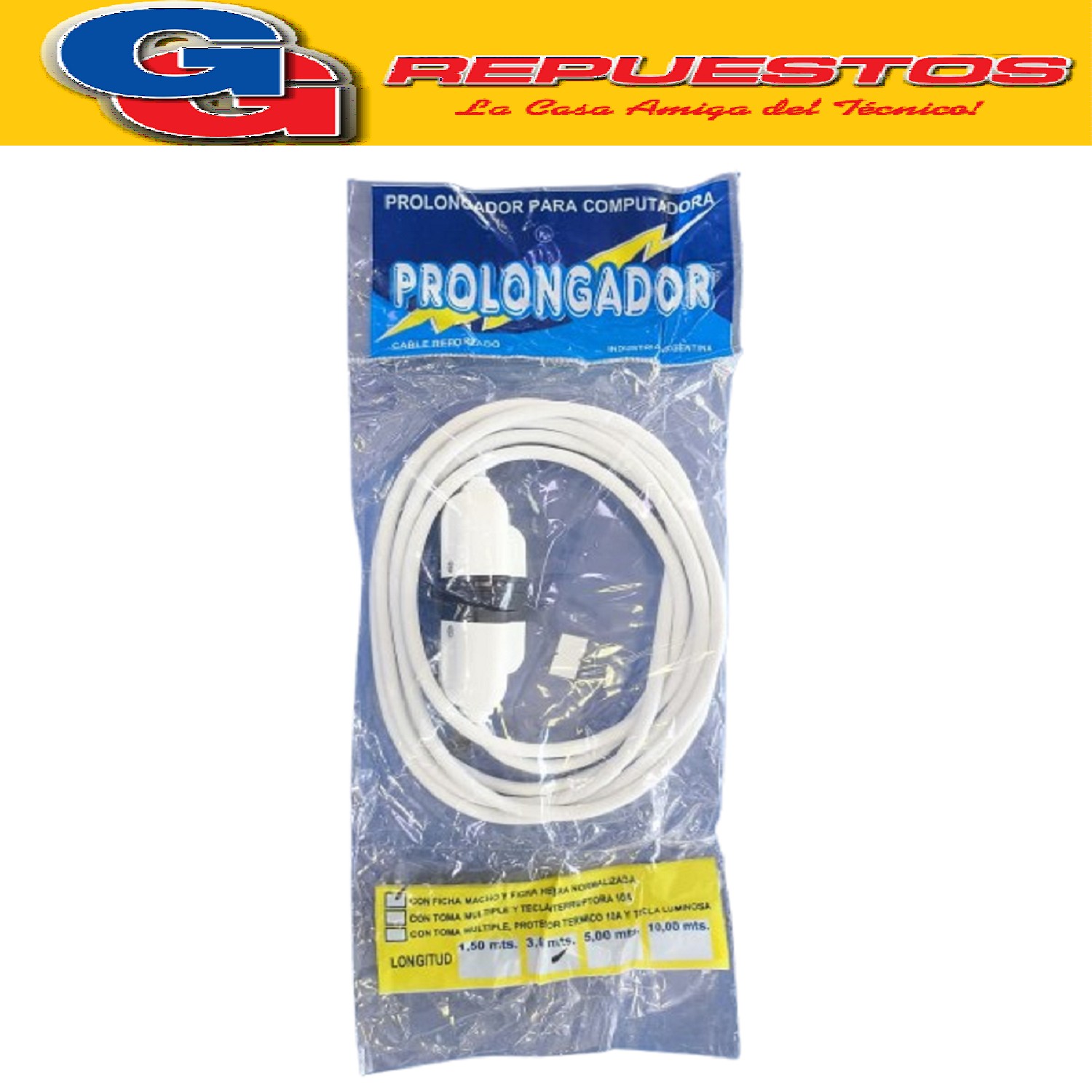 ALARGUE PROLONGADOR MACHO/HEMBRA CABLE REFORZADO 3MTS DE 3 X 0.75MM