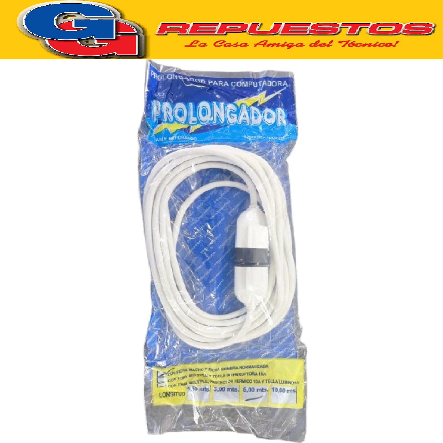 ALARGUE PROLONGADOR MACHO / HEMBRA CABLE REFORZADO 5 MTS DE  3X0.75MM