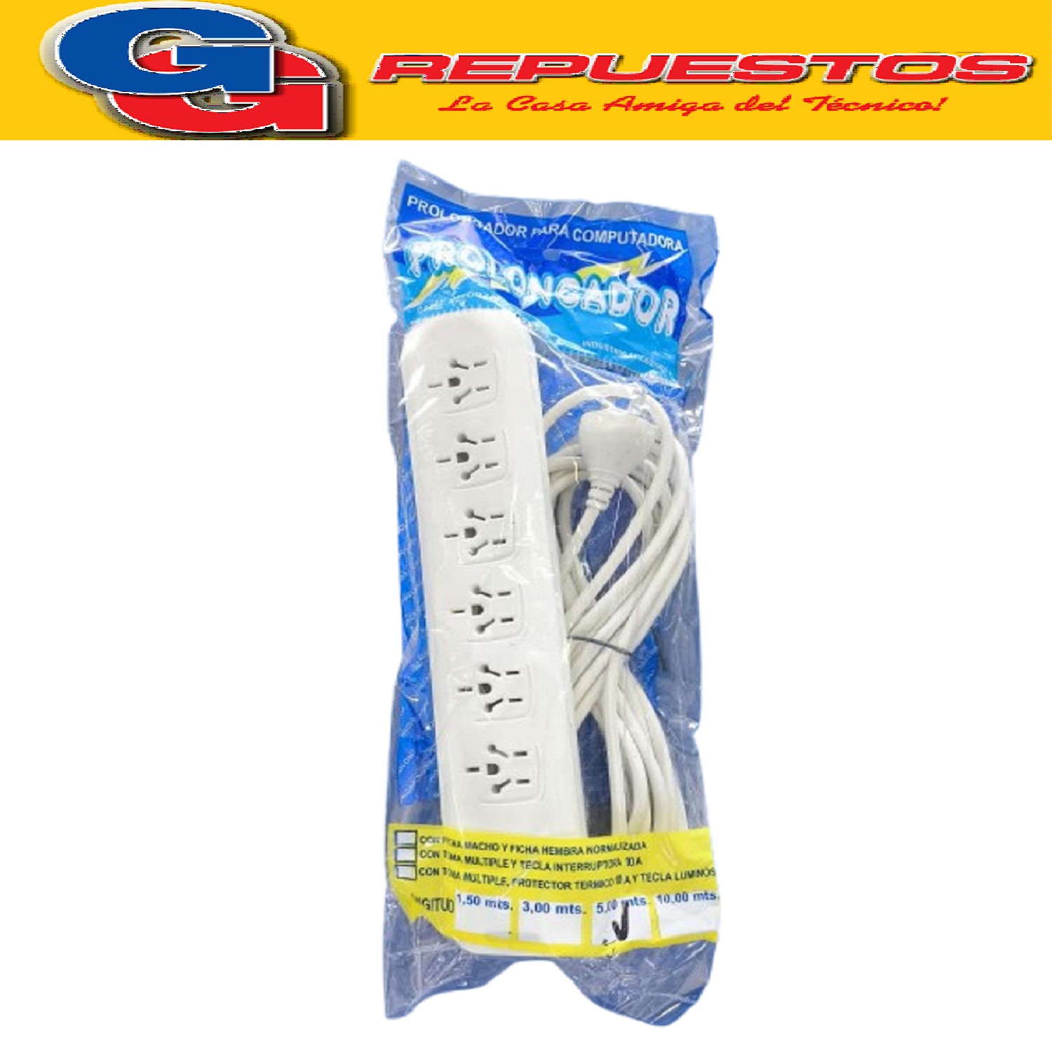 ZAPATILLA CON TECLA DE 5 MTS Y 6 TOMAS CABLE REFORZADO DE 3X 0.75MM