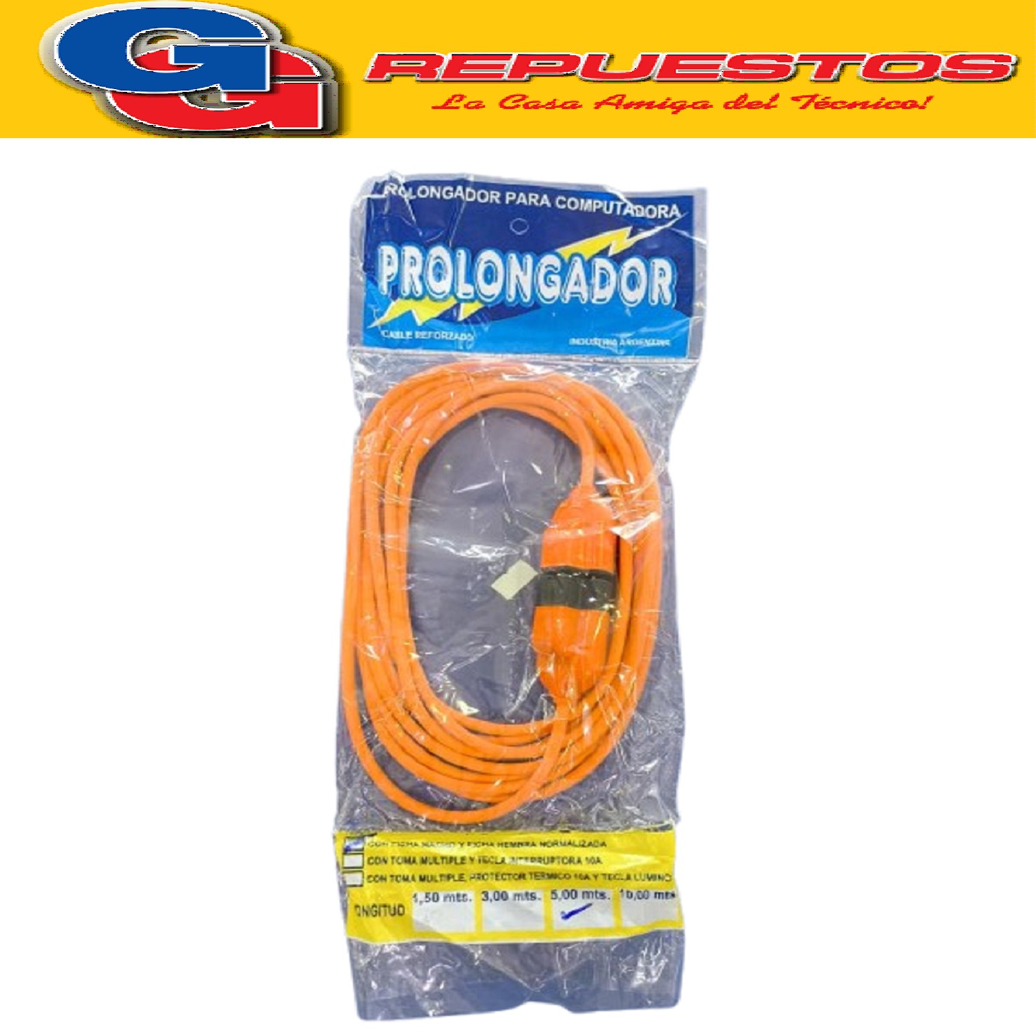 ALARGUE PROLONGADOR MACHO/HEMBRA NORMALIZADO DE 5MTS NARANJA DE 3X0.75MM