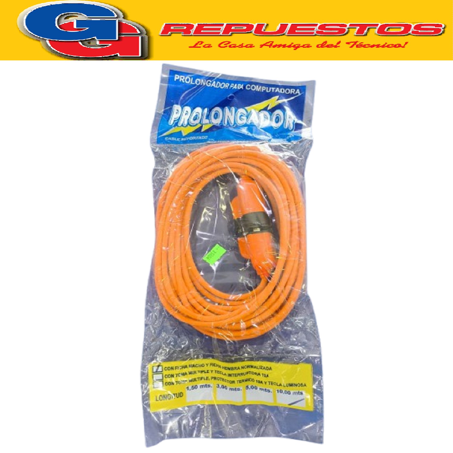 ALARGUE PROLONGADOR MACHO /HEMBRA NORMALIZADO 10 MTS NARANJA DE 3X0.75MM