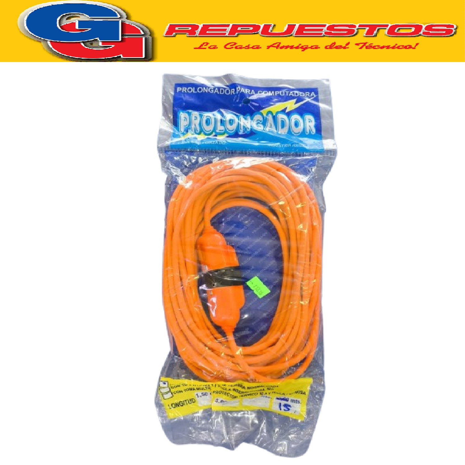 ALARGUE PROLONGADOR MACHO / HEMBRA NORMALIZADO COLOR NARANJA DE 15MTS DE 3X0.75MM