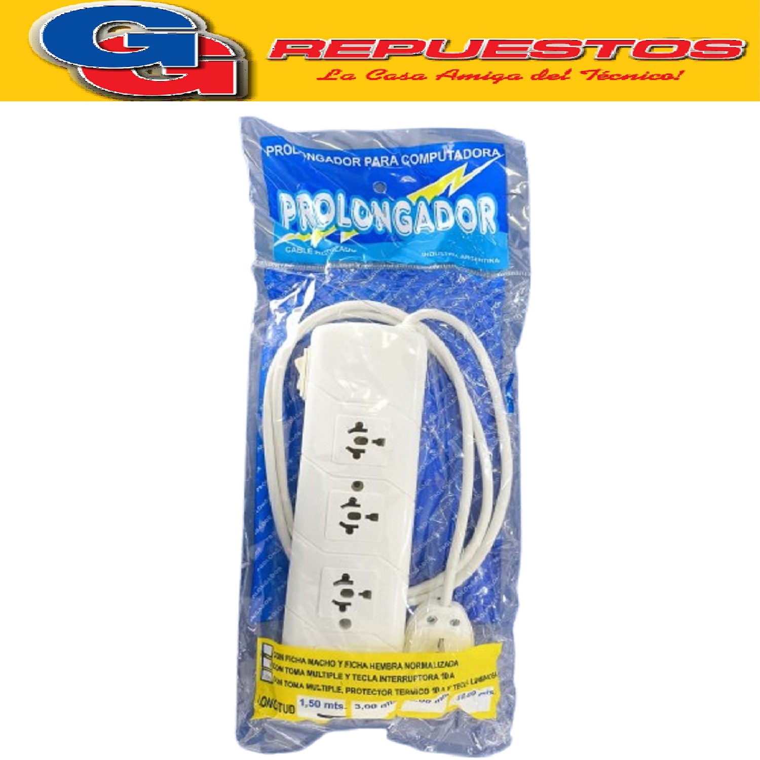 ZAPATILLA PROLONGADOR DE 4 TOMAS Y 3 MTS DE 3 X 0.75 MM CON  LLAVE
