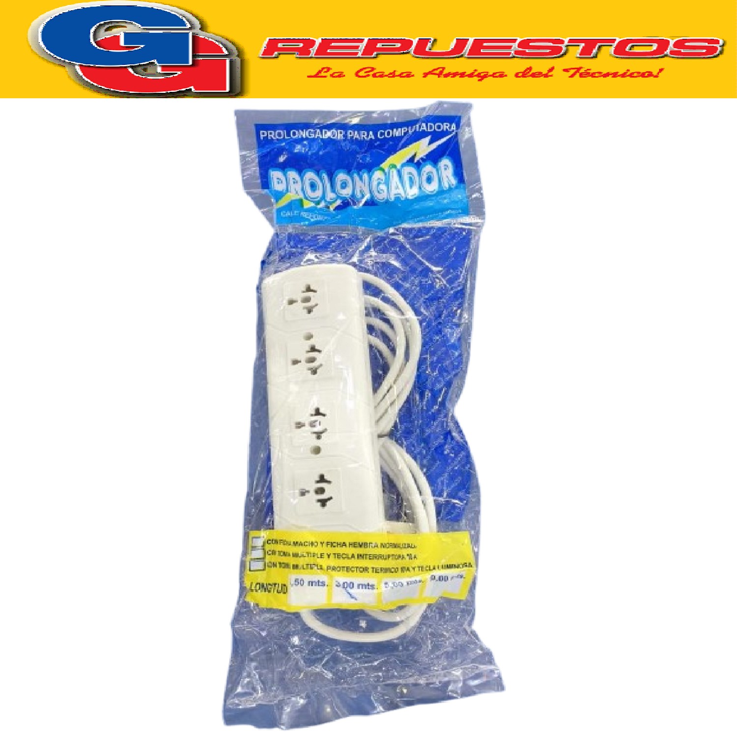 ZAPATILLA PROLONGADOR DE 4 TOMAS Y 3 MTS DE 3 X 0.75 MM CON  LLAVE