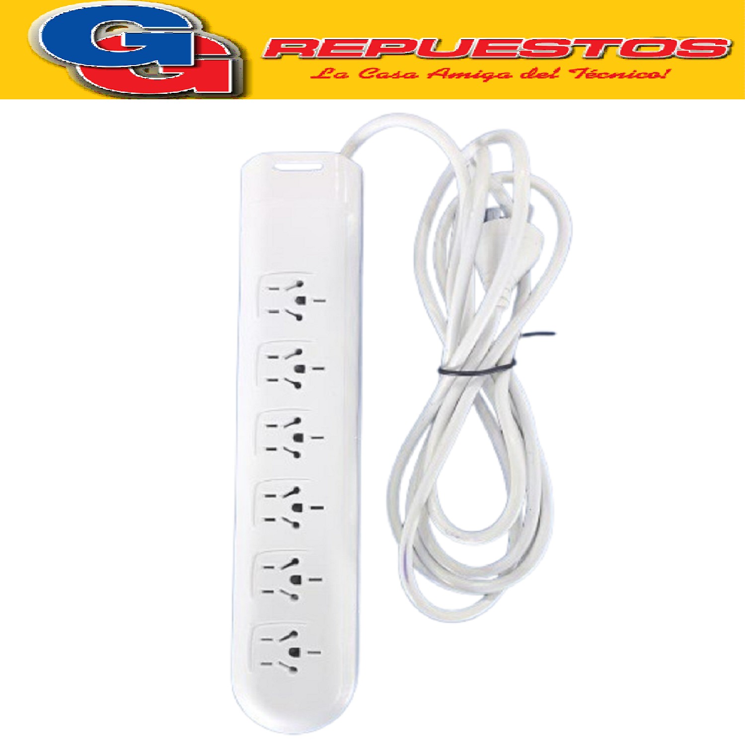 PROLONGADOR ZAPATILLA DE 6 TOMAS Y 3 MTS DE 3 X 0.75 MM CON  LLAVE