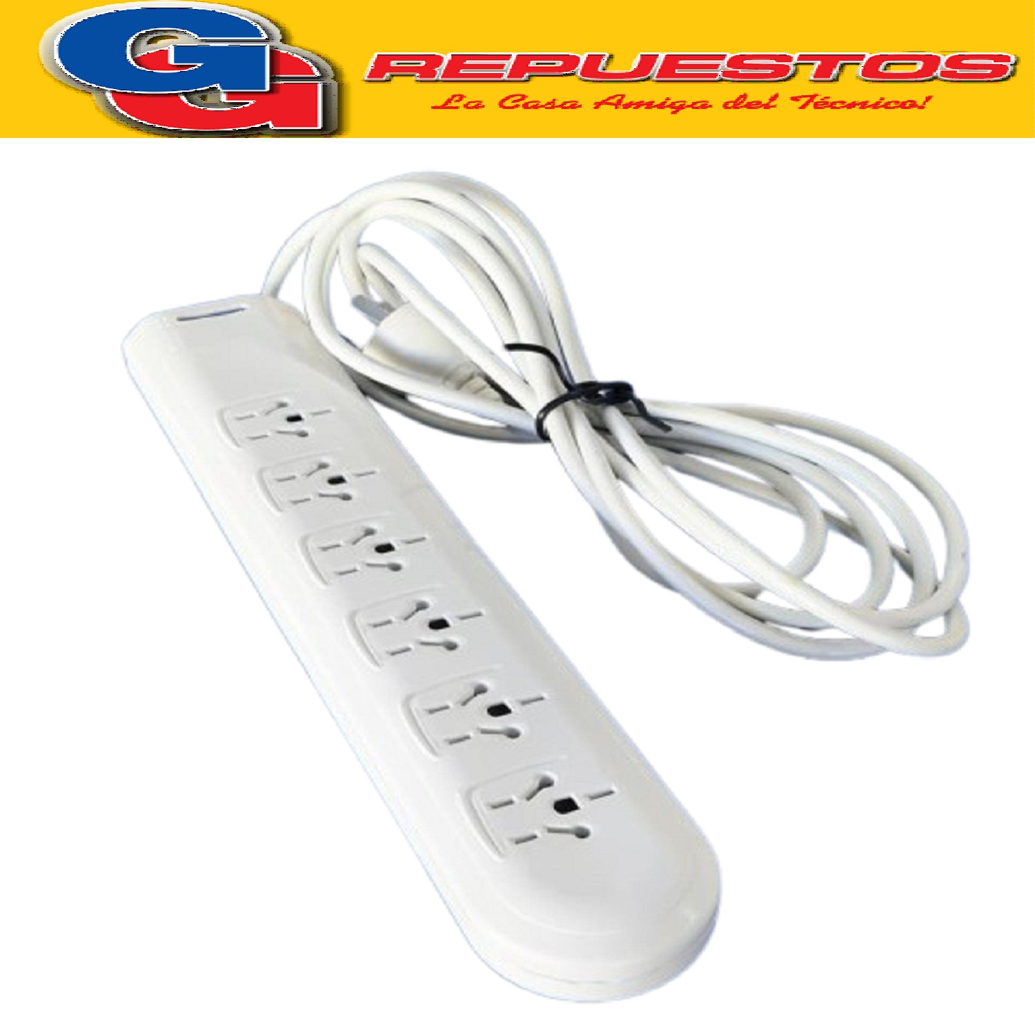 PROLONGADOR ZAPATILLA DE 6 TOMAS Y 3 MTS DE 3 X 0.75 MM CON  LLAVE