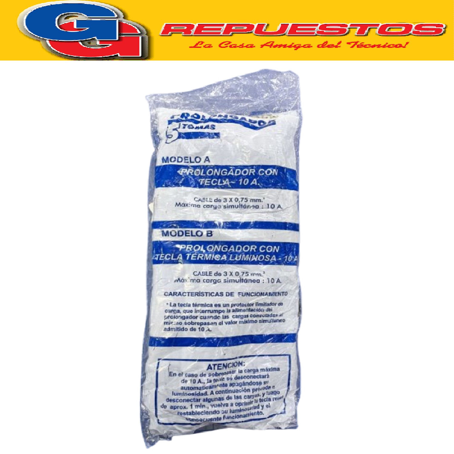 PROLONGADOR ZAPATILLA DE 5 TOMAS Y 3MTS DE 3 X 0.75 MM CON   LLAVE