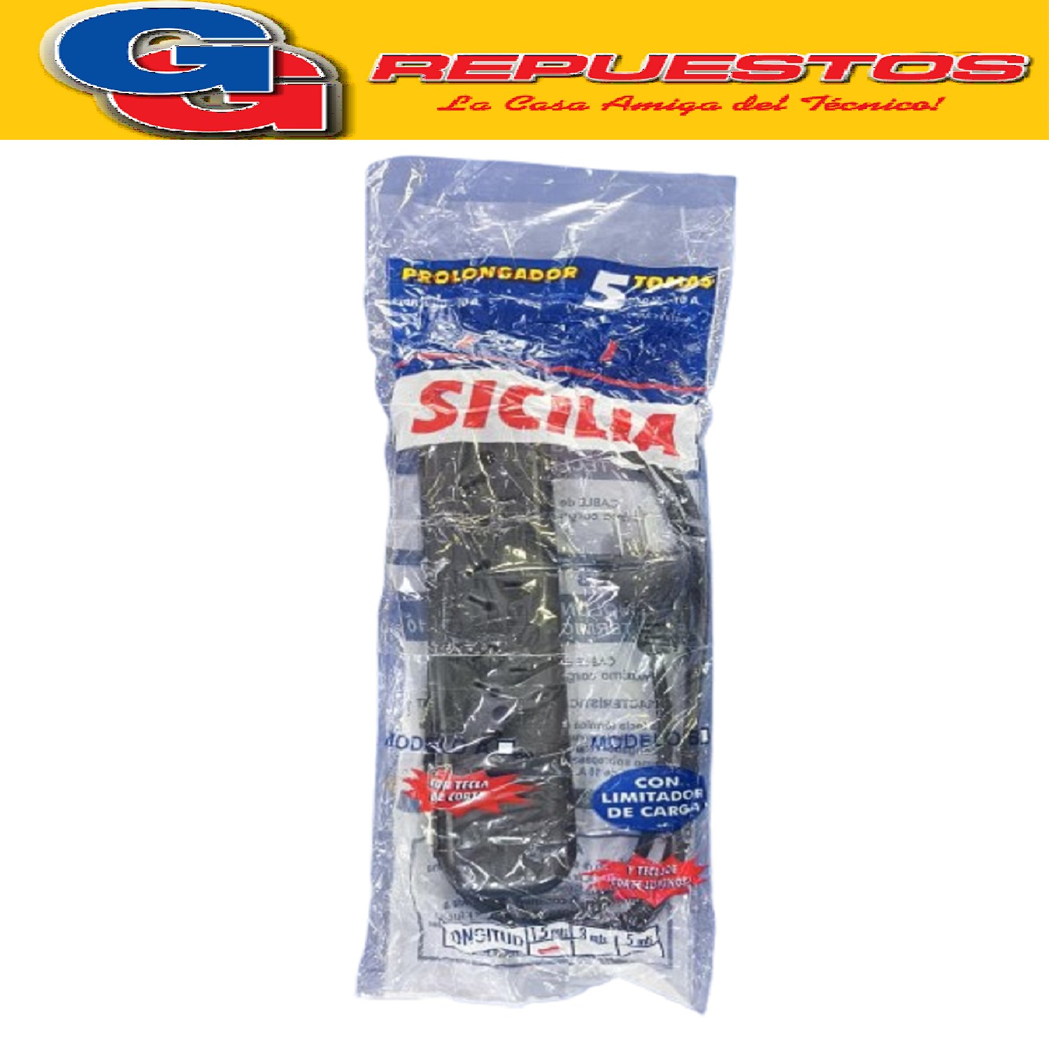 PROLONGADOR ZAPATILLA DE 5 TOMAS Y 1.5MTS CABLE DE 3X 0.75MM CON LLAVE NEGRO