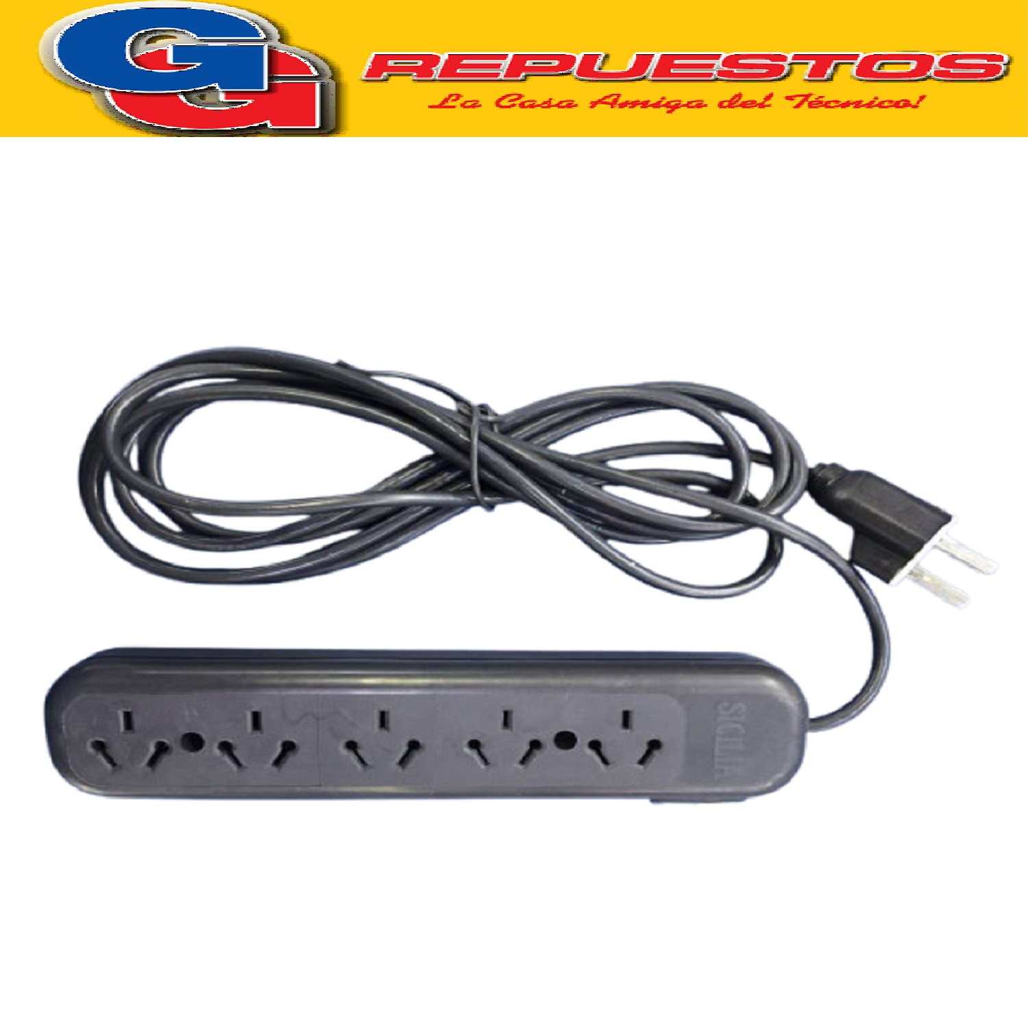 PROLONGADOR ZAPATILLA DE 5 TOMAS Y 5MTS DE CABLE 3 X 0.75MM  CON LLAVE NEGRO