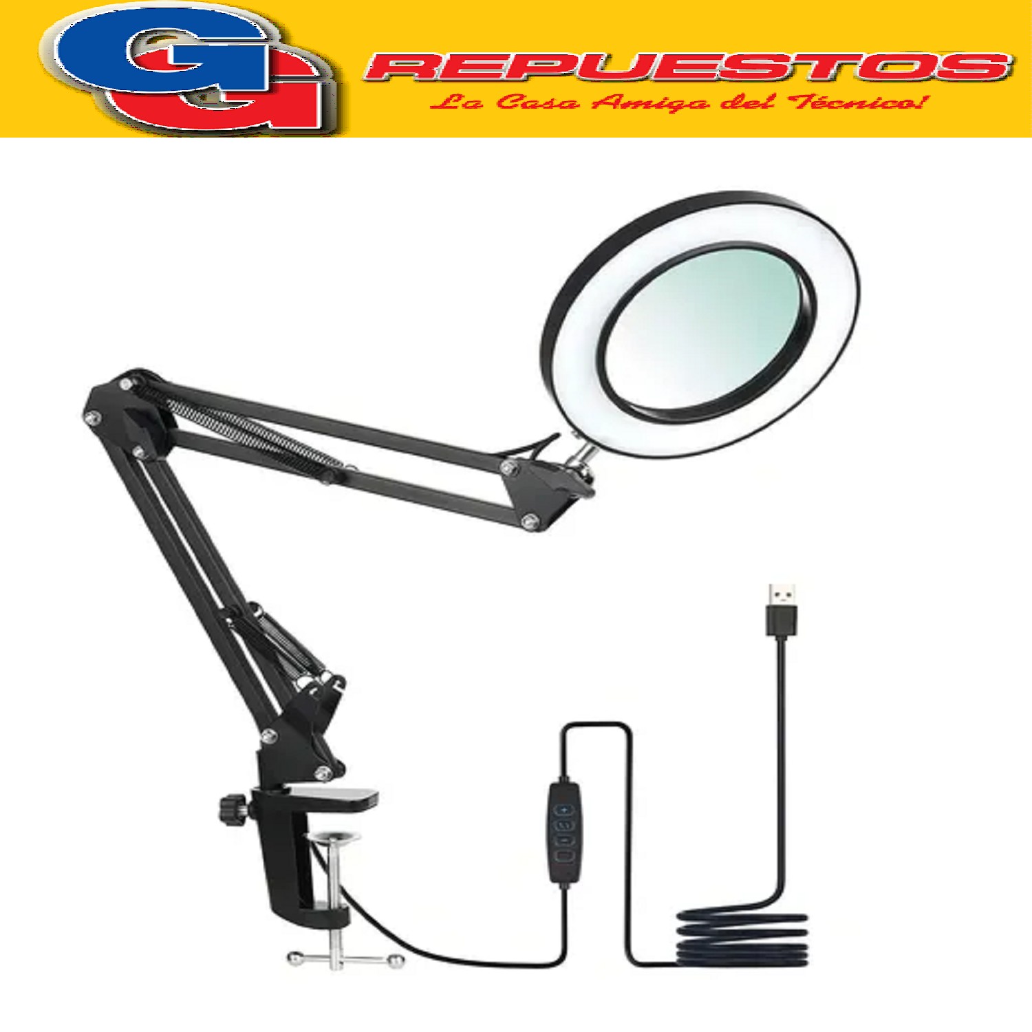 LUPA ESCRITORIO CON BRAZO Y LUZ REGULABLE CON FICHA USB