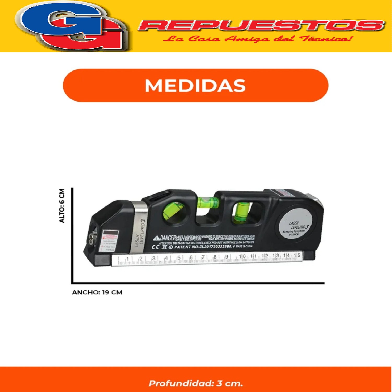 NIVEL LASER 3 BURBUJAS CON CINTA METRICA REGLA CRUZ
