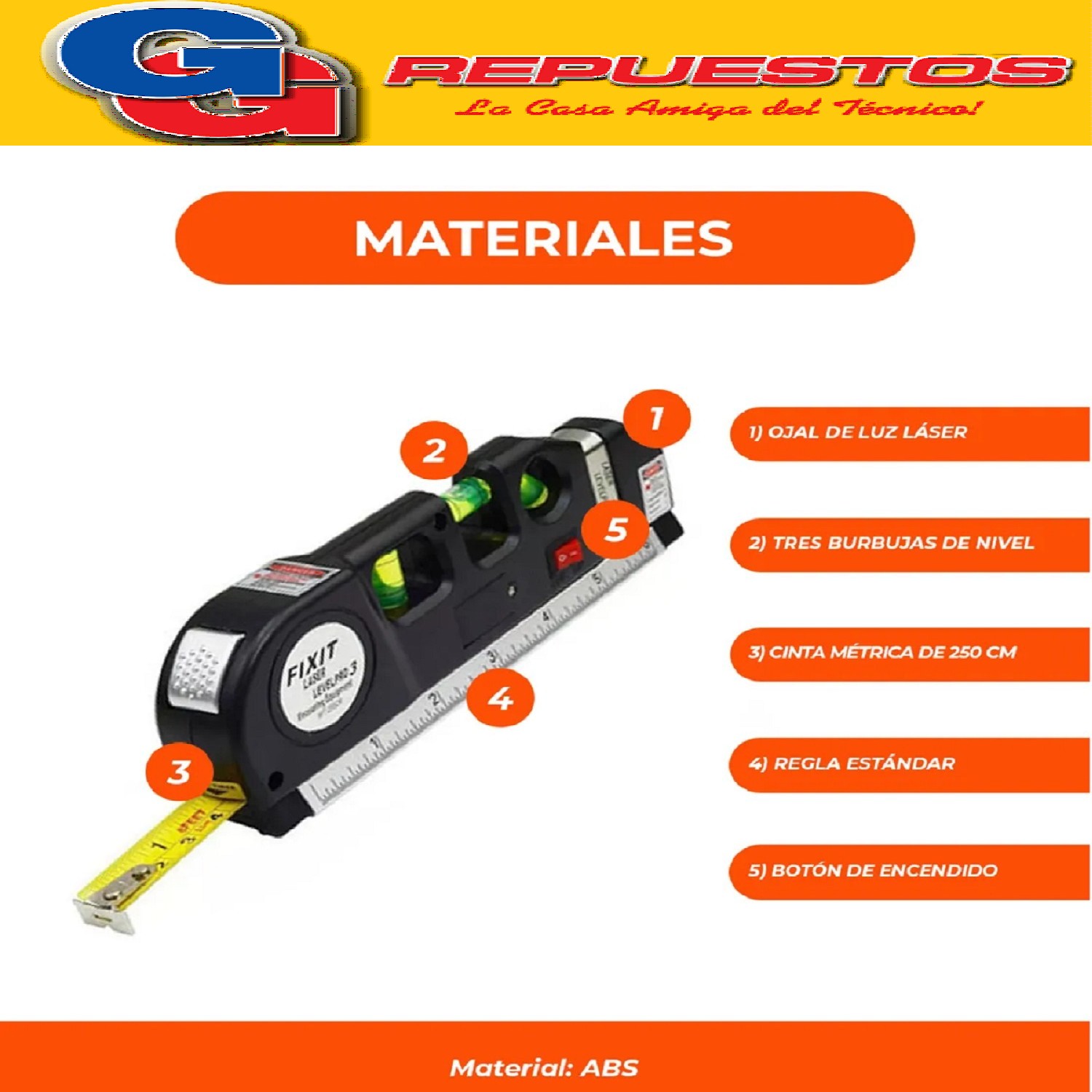 NIVEL LASER 3 BURBUJAS CON CINTA METRICA REGLA CRUZ