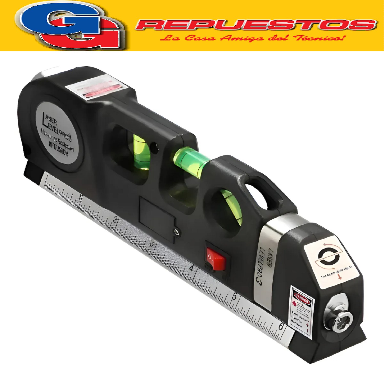 NIVEL LASER 3 BURBUJAS CON CINTA METRICA REGLA CRUZ