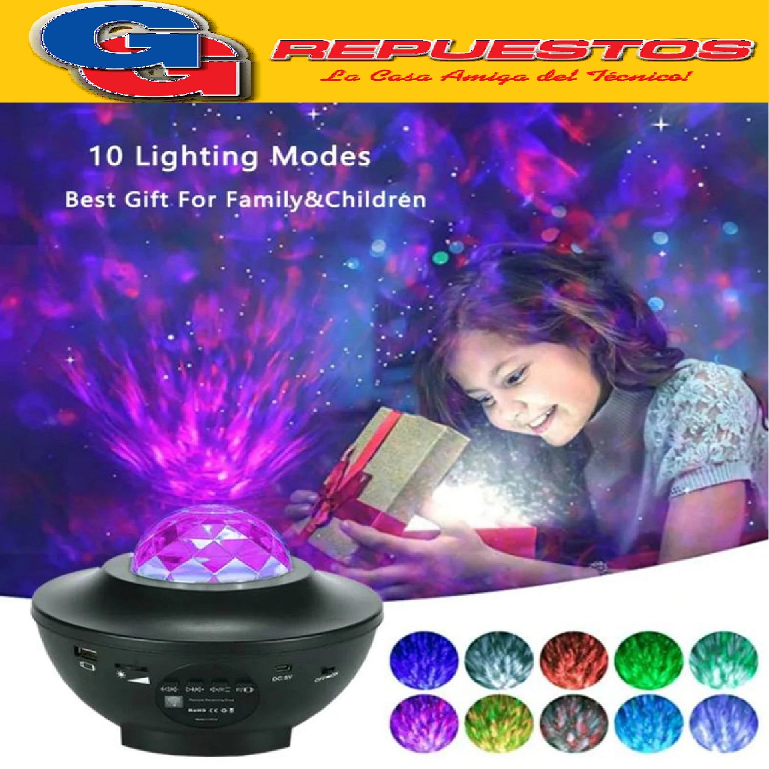 PROYECTOR DE GALAXIAS Y ESTRELLAS CON PARLANTE , CONTROL RE MOTO BLUETOOTH Y CABLE USB ESPECIAL PARA NIÑOS