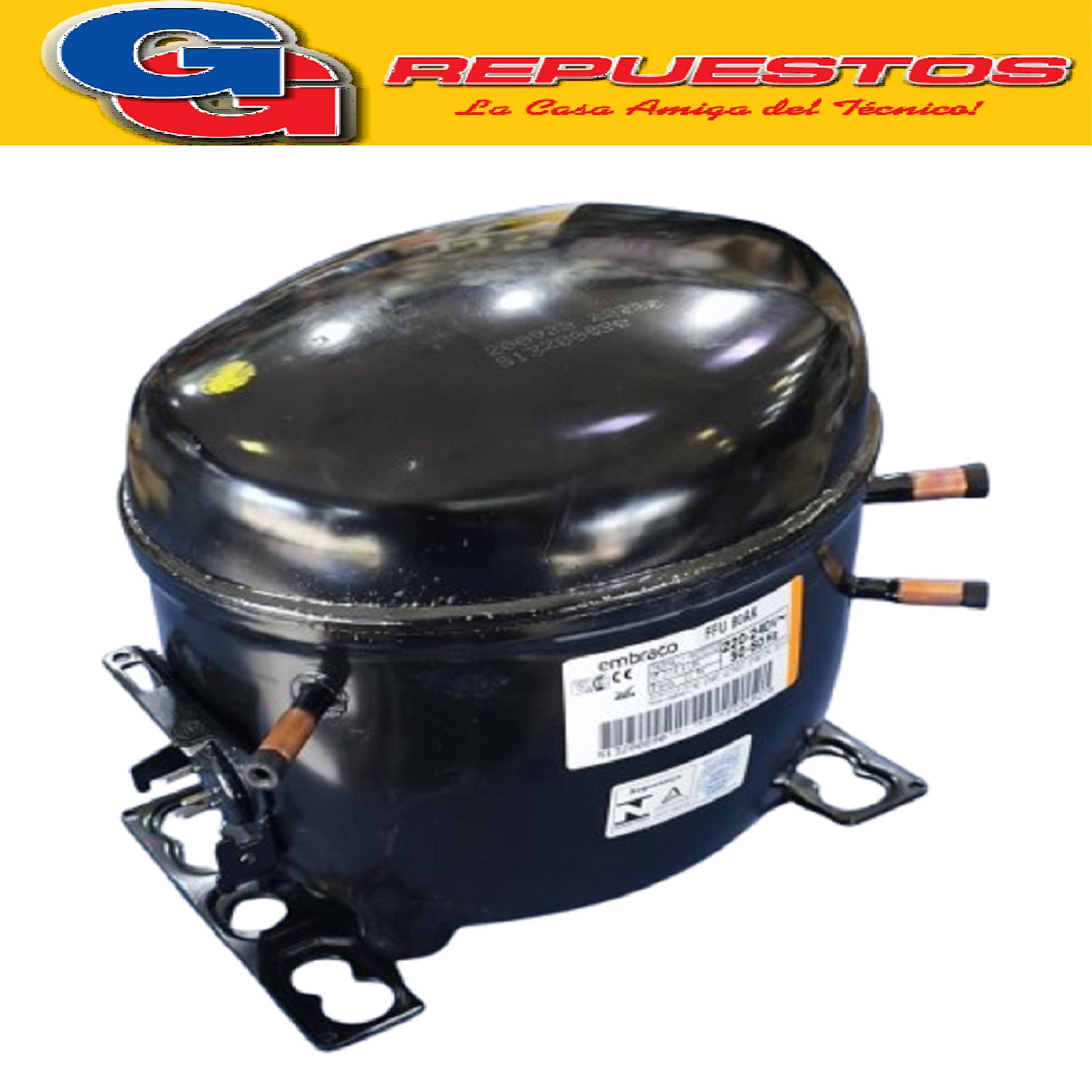 COMPRESOR EMBRACO FFU80AK BLEND DE 1/4+HP COMPATIBLE CON R12 MOTOCOMPRESOR DE 1/4 + HP PARA GAS DE R12 HELADERA