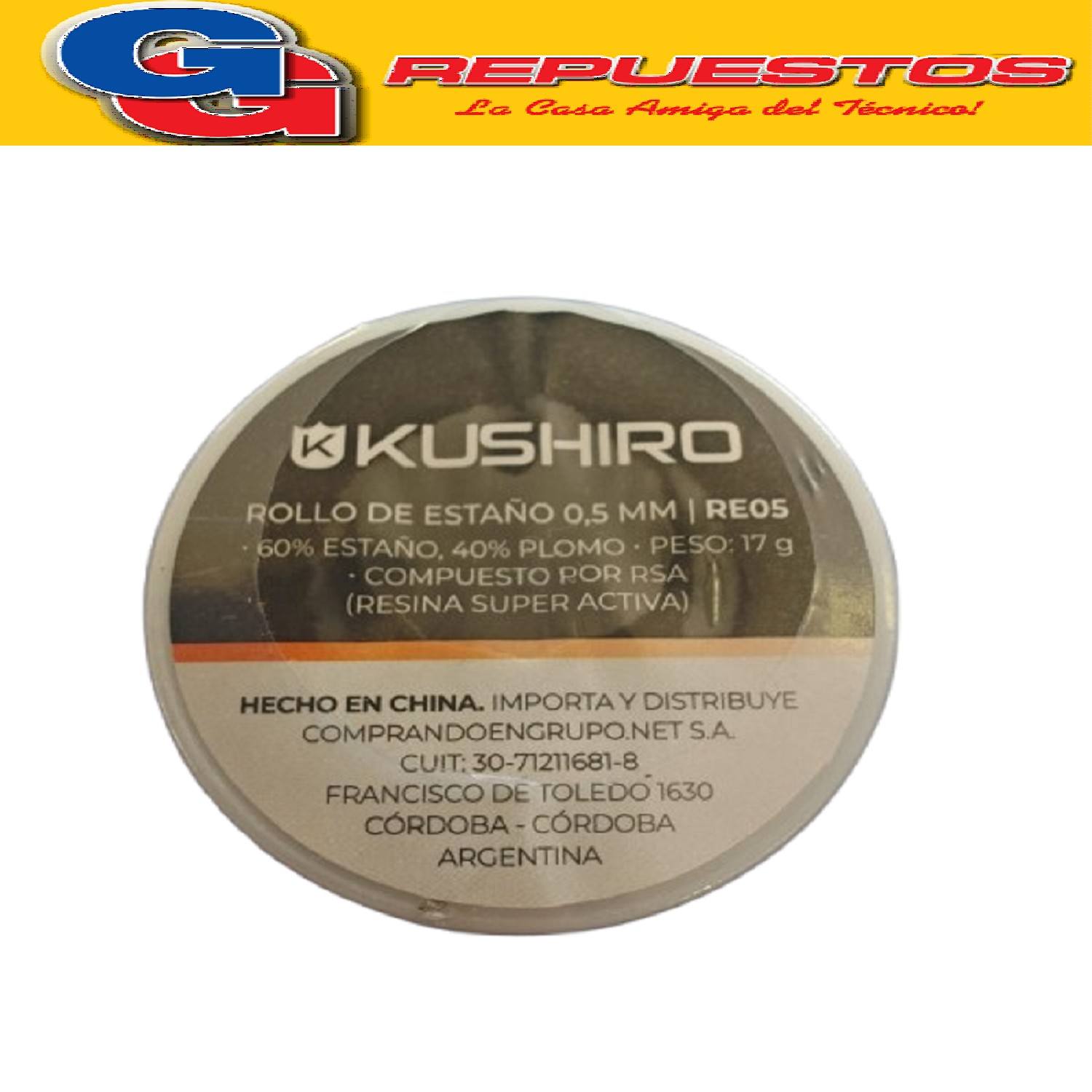 ESTAÑO EN ROLLO 0.5MM 60% ESTAÑO 40% PLOMO CALIDAD KUSHIRO 17g
