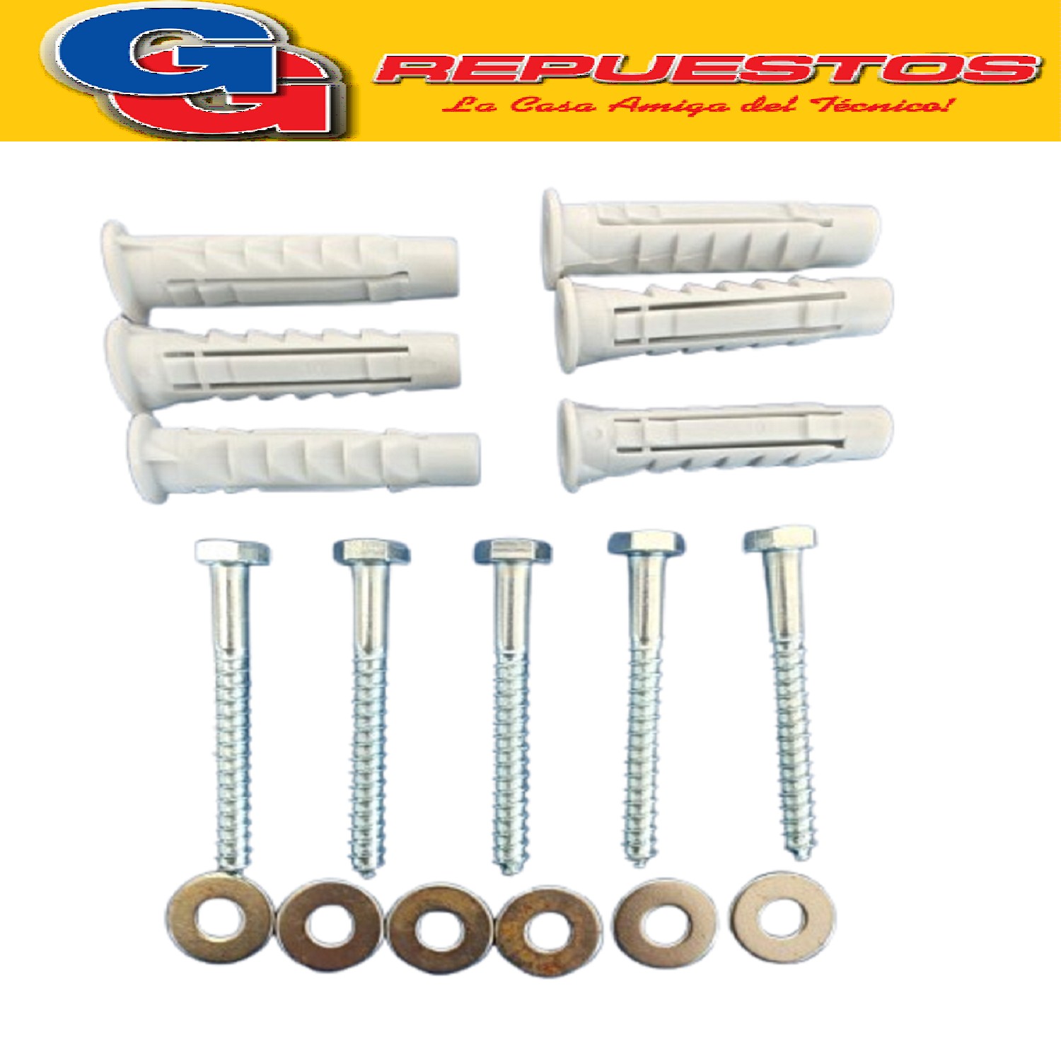 KIT TORNILLOS TIRAFONDO CON TARUGOS DEL 10 Y ARANDELAS  (6 UNIDADES)