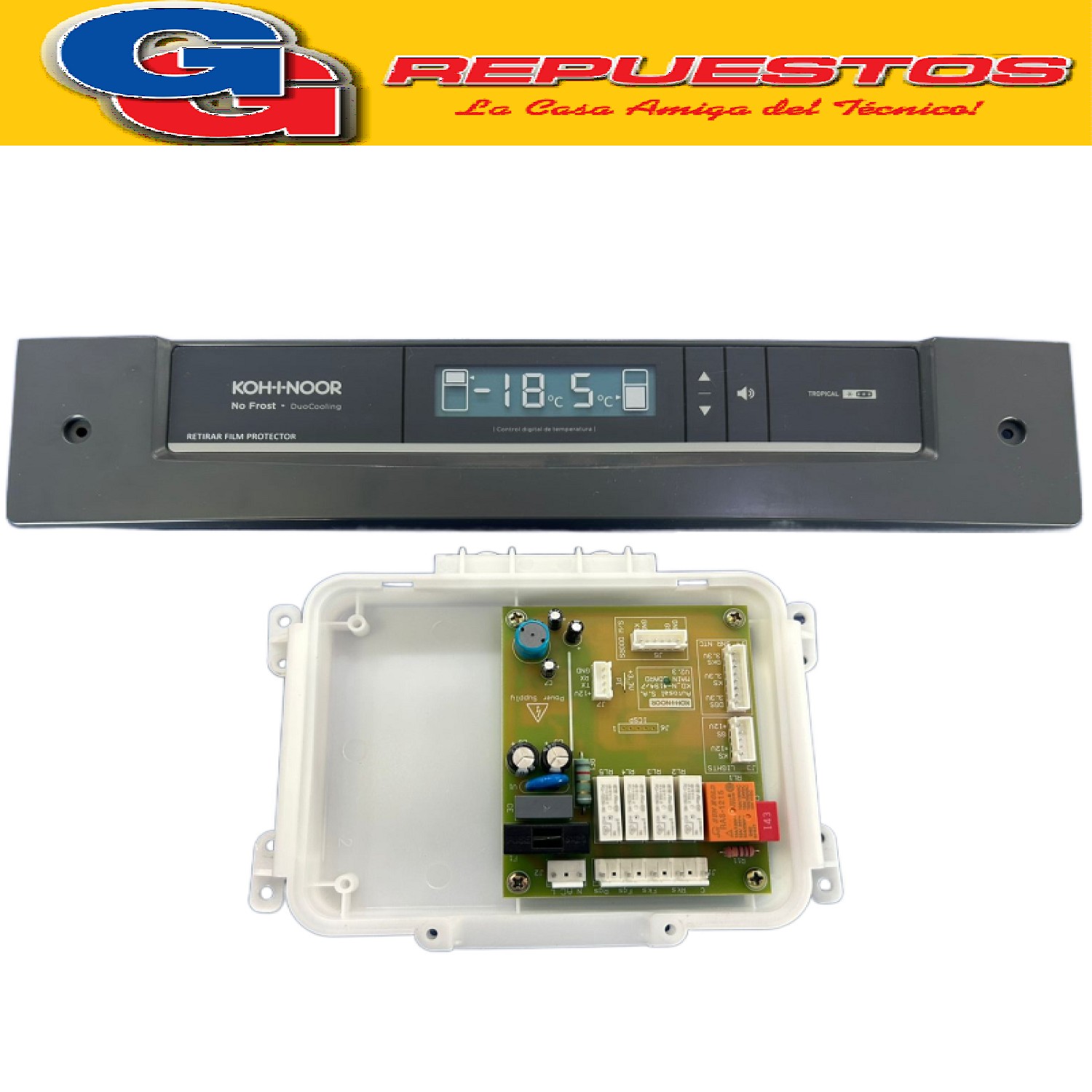 FRENTE + PLAQUETA PARA HELADERA NO FROST KOHINOOR KHDA41D/8  ORIGINAL KHDA41D/8 HELADERA NO FROST SISTEMA DUO COOLING ACERO KHDB41D/8	HELADERA NO FROST SISTEMA DUO COOLING NEGRA KHD41D/8 HELADERA NO FROST SISTEMA DUO COOLING BLANCA KDAN-4194/7 PLACA PLAQUETA MAS FRENTE PANEL DISPLAY  DE COMANDO  Heladera No Frost con Sistema Duo Cooling KDAN4194/7 KDN4194/7 -KHDA41D/8-KHD41D/8-KHDB41D/8- CHD41D/8