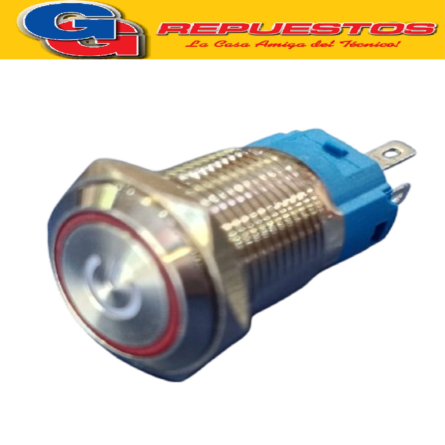 INTERRUPTOR BOTON METALICO CON RETENCION COLOR ROJO 