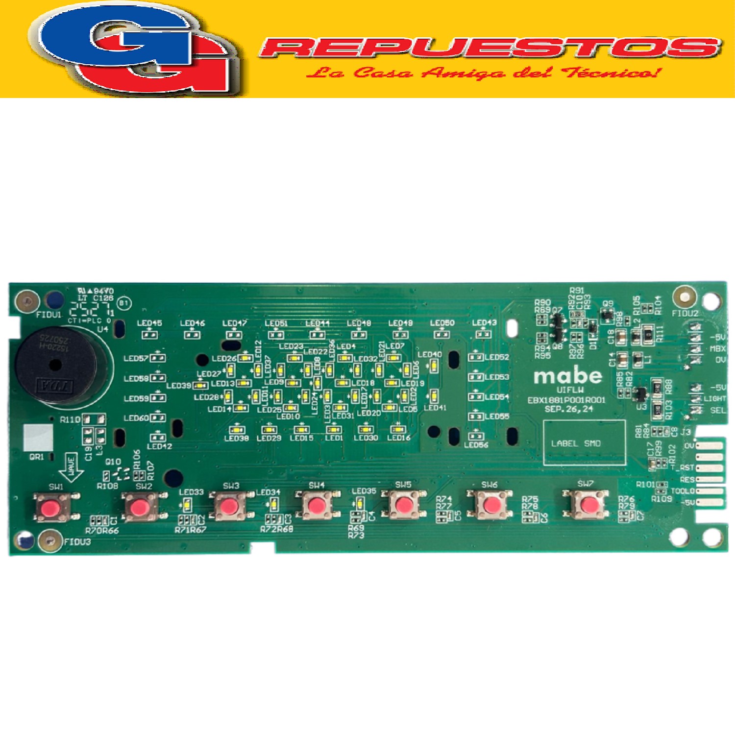 PLAQUETA UI DISPLAY MID PARA HELADERAS PATRICK MABE GENERAL  ELECTRIC, DREAN TARJETA , PLACA ELECTRONICA 7 BOTONES Cod Origen: WW01F03295 233D3251G004 0008164 EBX1881P001R00