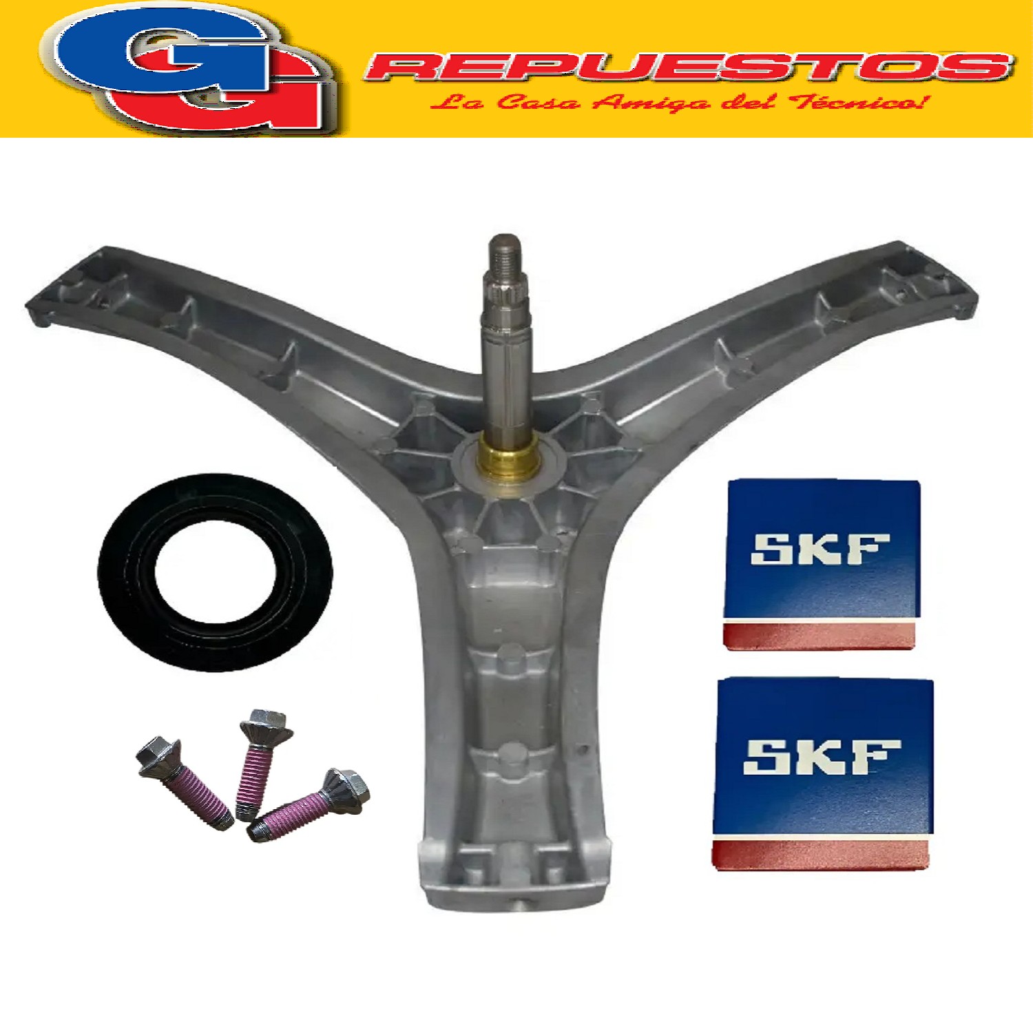 KIT SOPORTE TAMBOR PARA LAVARROPAS LONGVIE L6508 L6510 L1650 8 L16510 KIT EJE CON RULEMANES SKF 6204-6205 Y RETEN COMUN 25X47X8/10/12 + TORNILLOS