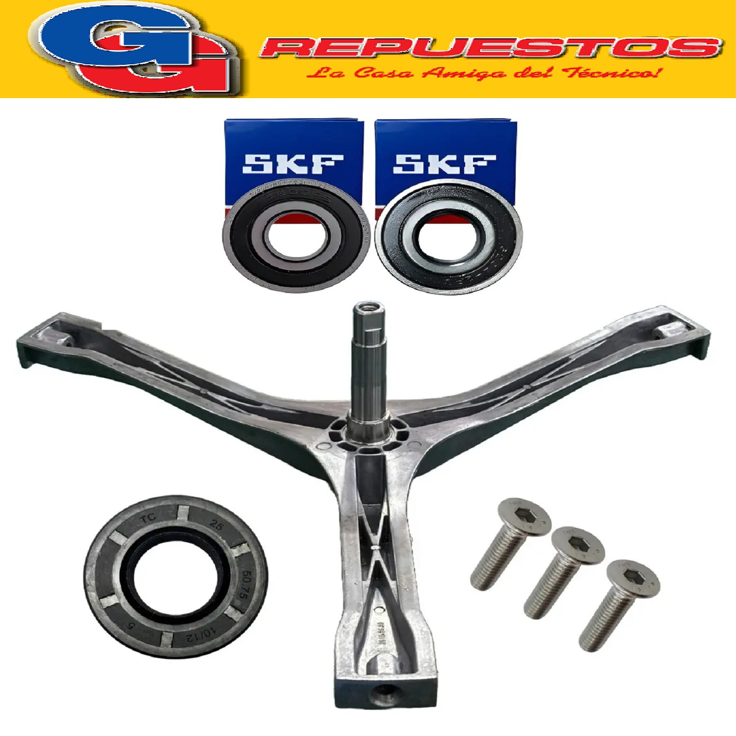 KIT EJE SOPORTE PARA LAVARROPAS PHILCO PHLF060B B/04-PHLF070 B-ZEN060B/04 (DE 6y7Kgr RULEMAN 6203-6204 CON RETEN 25X50.75X10/12 + TORNILLOS  BUJE de 25mm Diametro. NOTA: Alto total del perno 93mm Alto de buje 16mm. Cod.Origen: WTS91073 (MIDEA) 12338100000087J PHILCO () Produttore: MFS50-10301-302