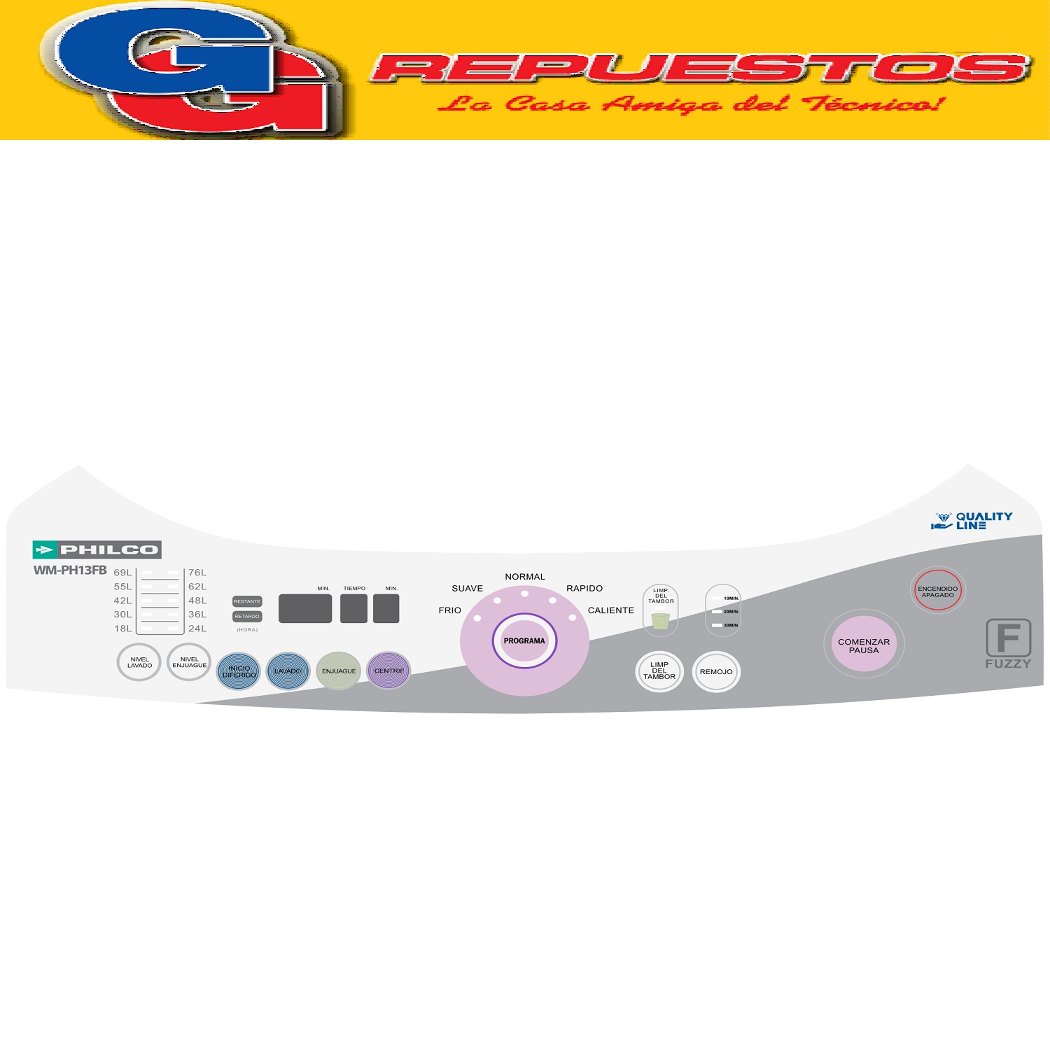 SERIGRAFIA QUALITY LINE PARA LAVARROPAS PHILCO WM-PH13FB