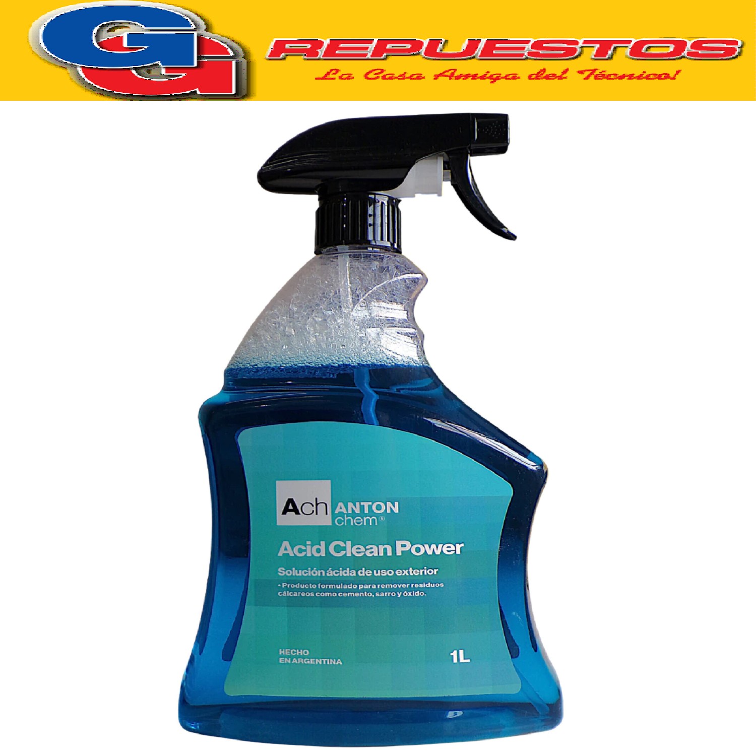REMOVEDOR DE SARRO Y OXIDO ANTON ACID CLEAN POWER 1000ml SOL UCION ACIDA ESPECIAL PARA USO EXTERIOR EN EVAPORADORES Y CONDENSADORES DE AIRES ACONDICIONADOS. Removedor formulado para retirar calcareos como cemento, sarro y oxido