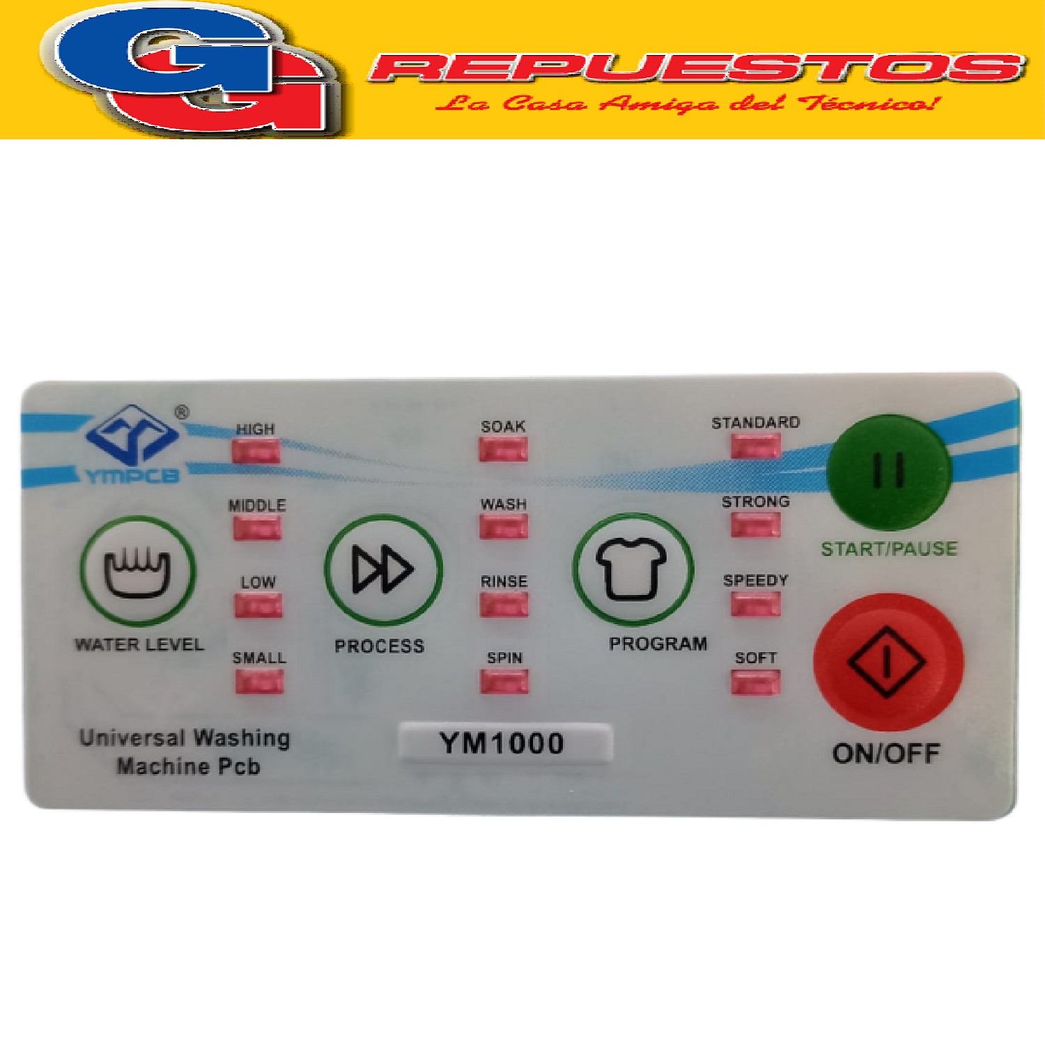 PLAQUETA UNIVERSAL PARA LAVARROPAS CARGA SUPERIOR QL-1000 LA VADORA FUZZY QUALITY LINE YM1000