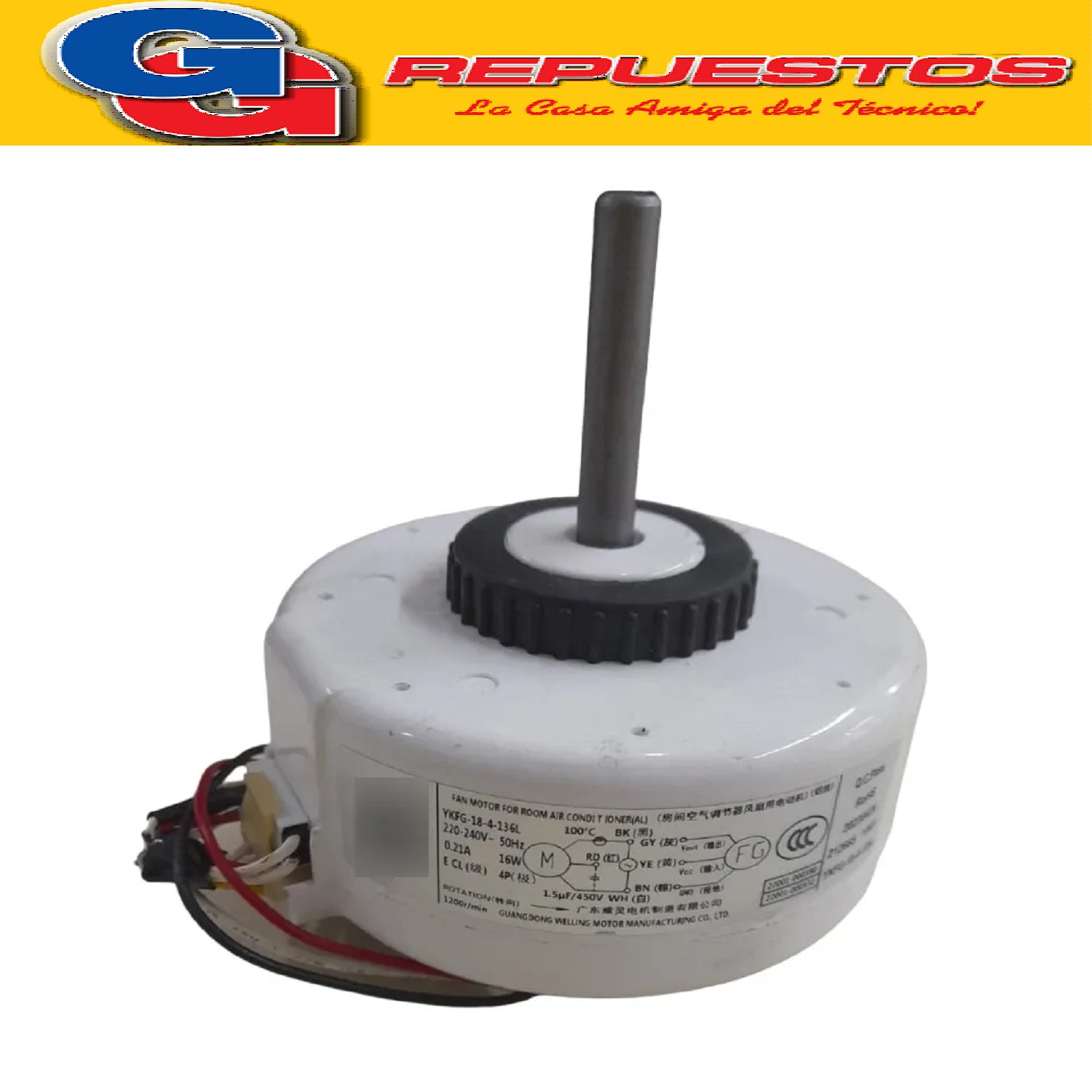 FORZADOR MOTOR CONDENSADOR PARA AIRE ACONDICIONADA  SPLIT YK FG-18-4-136L 16W 0.21A 220-240V 50Hz capacitor 1.5uf