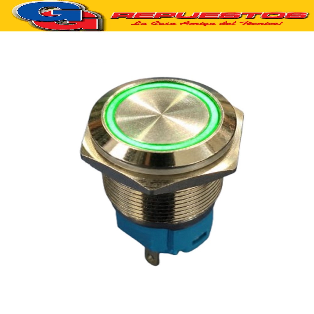 INTERRUPTOR BOTON METALICO SIN RETENCION COLOR VERDE DIAMET  AMETRO: 16MM VOLTAJE: 12-24V IMPERMEABLE WATERPROOF