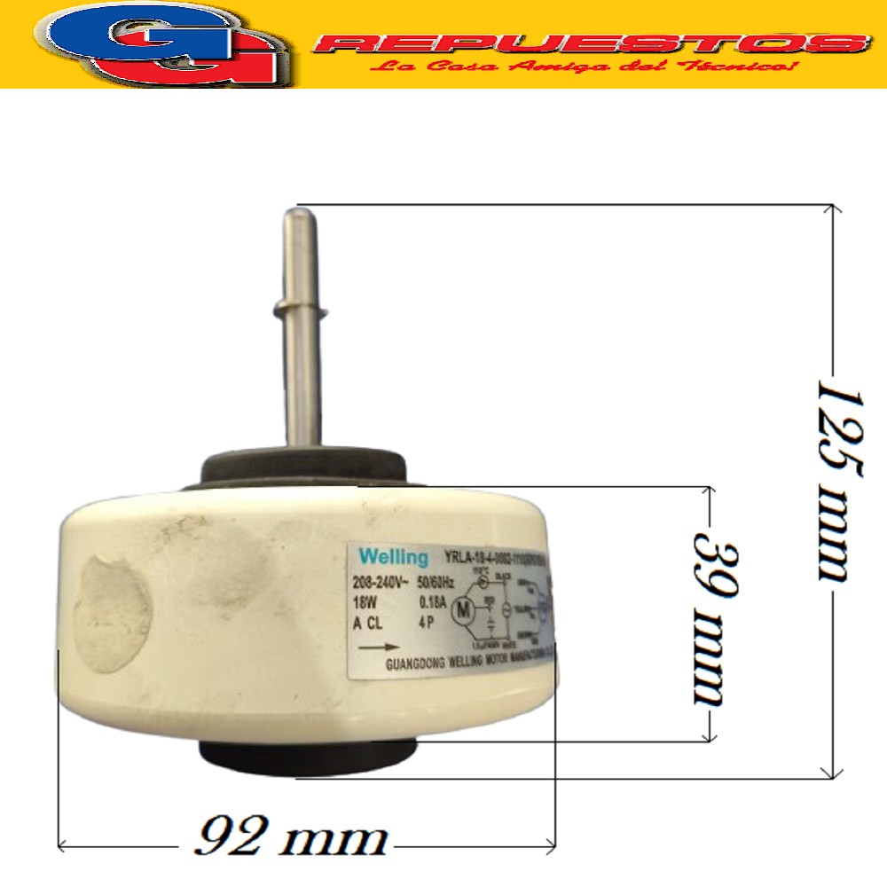 FORZADOR MOTOR EVAPORARADO AIRE ACONDICIONADO YLRA-18-4-0002 -1110 (RPG19E-6) 208-240V 18W 0.18A A CL 4P SENTIDO DE GIRO ANTIHORARIO