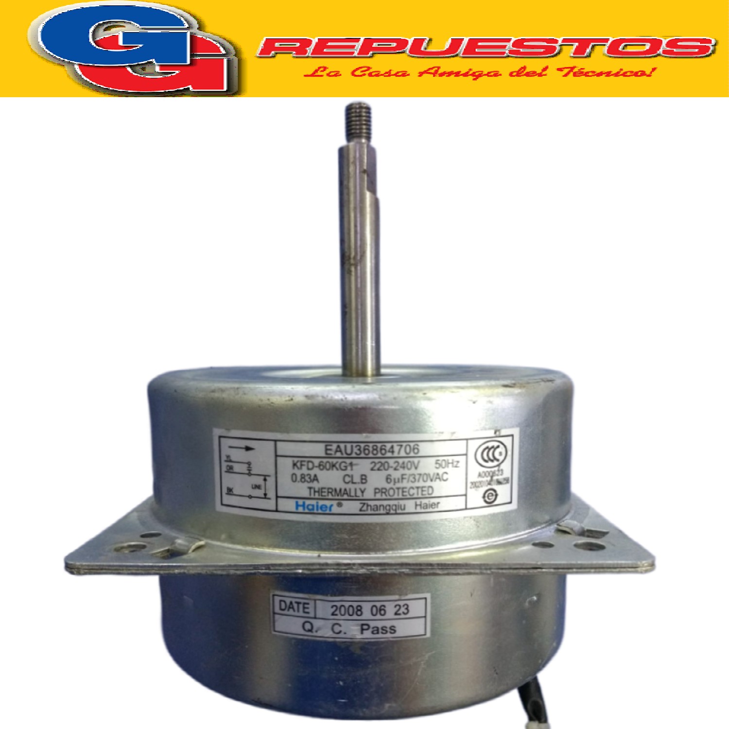 FORZADOR MOTOR CONDENSADOR AIRE ACONDICIONADO KFD-60KG1 220V 0.83A 50HZ CAPACITOR 6UF EAU36864706 PARA AIRE SPLIT