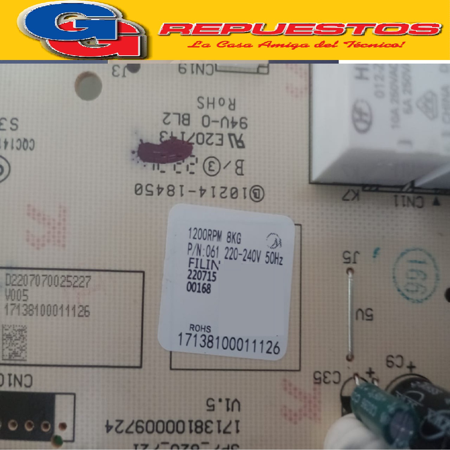 PLAQUETA MANDOS y POTENCIA LAVARROPA  PHILCO PHLF060B    PAR A PHILCO  PHLF061B-PHLF070-ZENITH ZEN060B PLACA PRINCIPAL MAIN ORIGINAL) Cod.Origen: 17138100011123 (PHILCO) PCB PHLF061B ZEN060B PHLF060B MAIN
17138100008881 (PHILCO) PCB PHLF061B ZEN060B PHLF060B MANDOS phlf070b