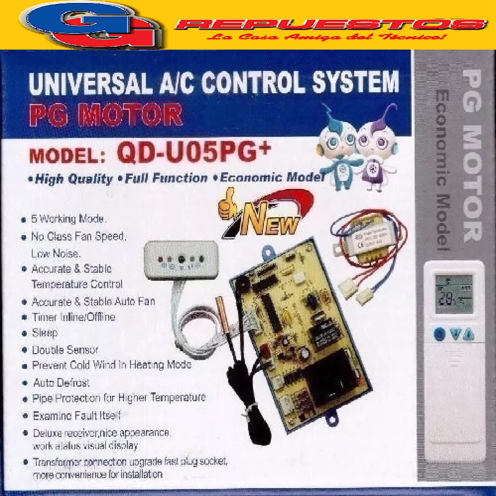 PLAQUETA AIRE ACONDICIONADO UNIVERSAL 5 VELOCIDADES PUNTO PG CON CONTROL QD-U05PG+ REMOTO 5 VEL PUNTO PG AIRE ACONDICIONADO QD-U05PG+ LT-V05PG