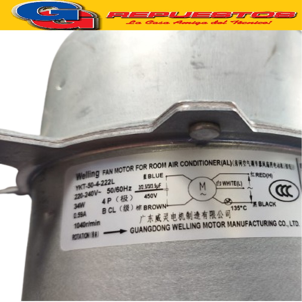 FORZADOR MOTOR AIRE ACONDICIONADO SPLIT YKT-50-4-222L 220V 3 4W 0.59A 4P