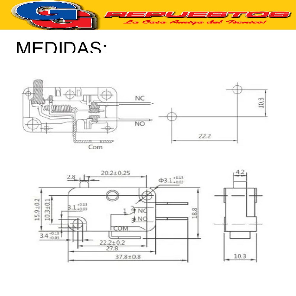 MICROSWITCH NA 2 CONTACTOS 16A 250V VARIOS USOS  SECARROPAS  NORMAL ABIERTO VARIOS USOS - MICRRONDAS .  LAVARROPAS  DREAN FAMILY 066B 066S 096A, 6 ECO, 7MAX, PATRICK LTPK67SB LTPK79SB INTERRUPTOR DE PUERTA LL0080 Cod Origen: WW01F02173