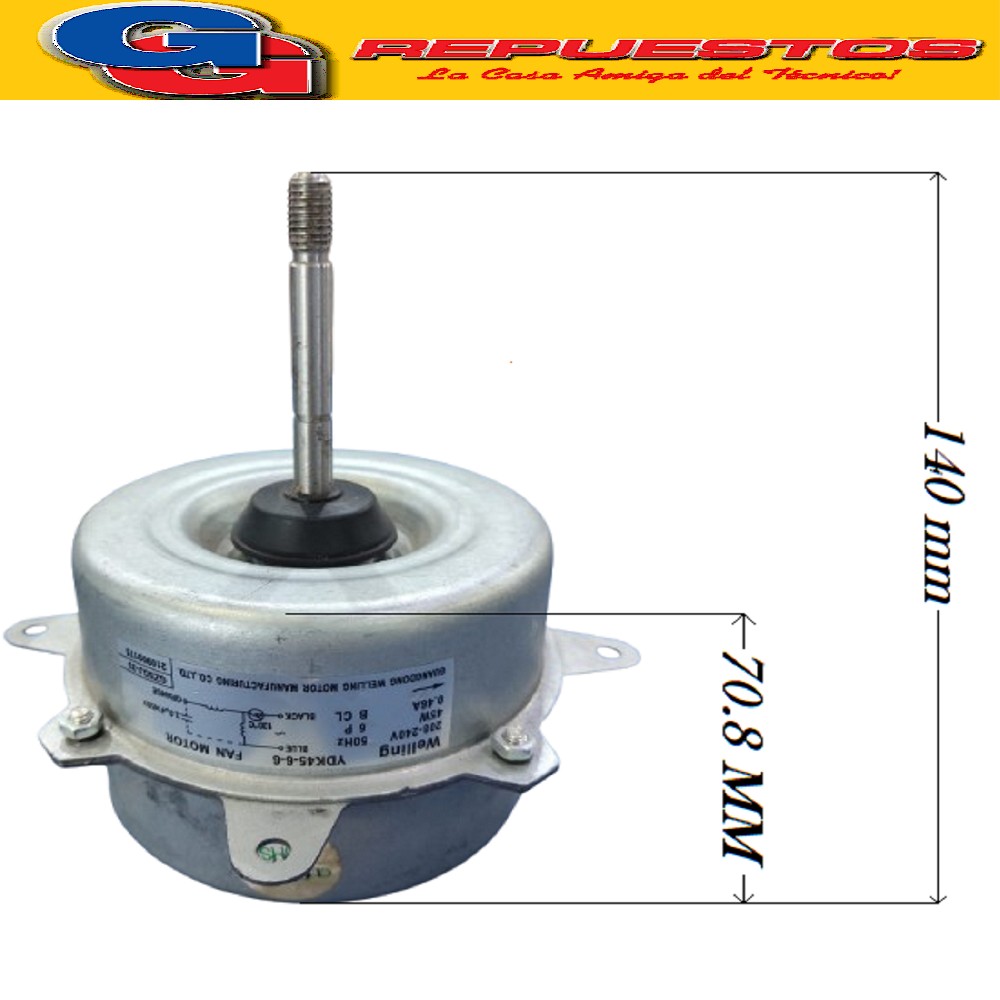 FORZADOR MOTOR CONDESADOR AIRE ACONDICIONADO SPLIT YDK45-6-6 208-240V 45W 0.46A 50HZ 6 B CL CAPCITOR 3uF SENTIDO DE GIRO ANTIHORARIO