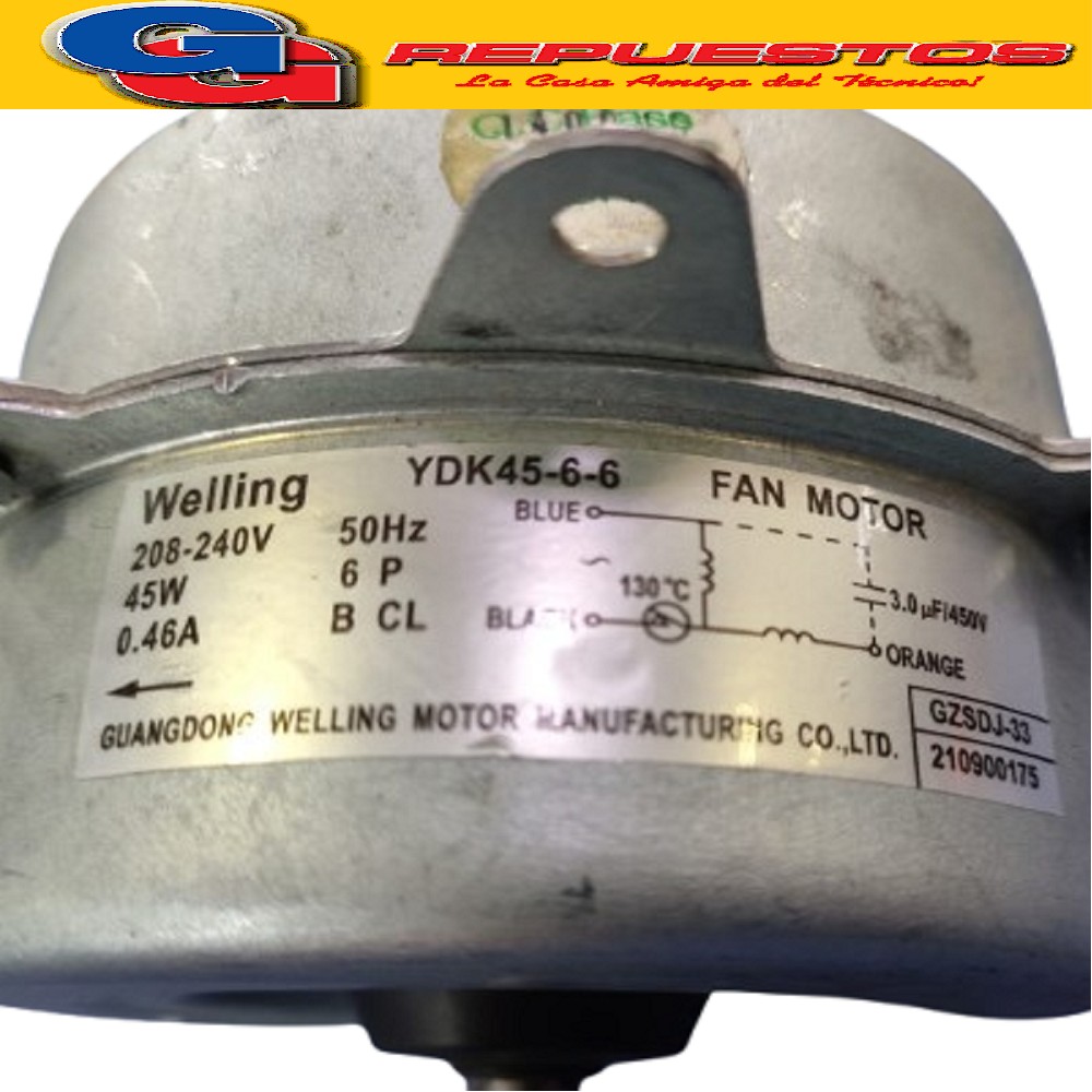 FORZADOR MOTOR CONDESADOR AIRE ACONDICIONADO SPLIT YDK45-6-6 208-240V 45W 0.46A 50HZ 6 B CL CAPCITOR 3uF SENTIDO DE GIRO ANTIHORARIO