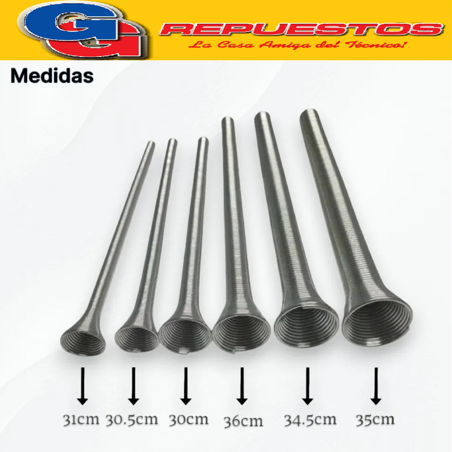 DOBLADORA KIT X 6 RESORTES LARGOS CT-102 JUEGO  PARA CAÑOS 1 /4 - 5/16 - 3/8 - 1/2 - 5/8 - 3/4