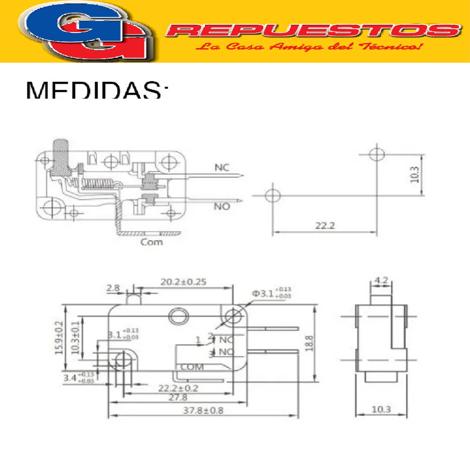 MICROSWITCH NC 2 CONTACTOS 16A 250V VARIOS USOS